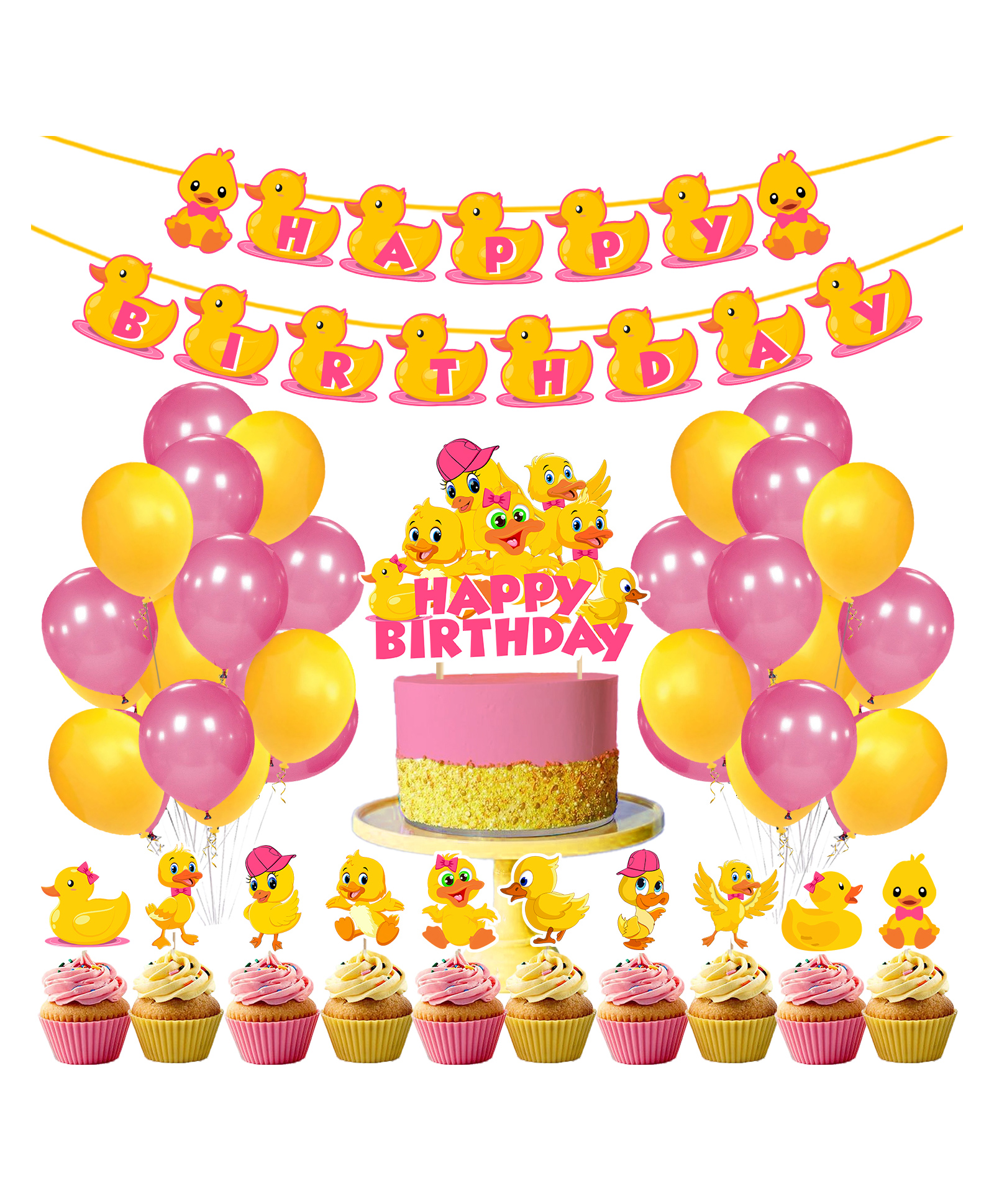 Zyozi  Baby Duck Theme Birthday Party Supplies and Decorations  Baby Duck Pink and Yellow - Pack of 37-picture-24