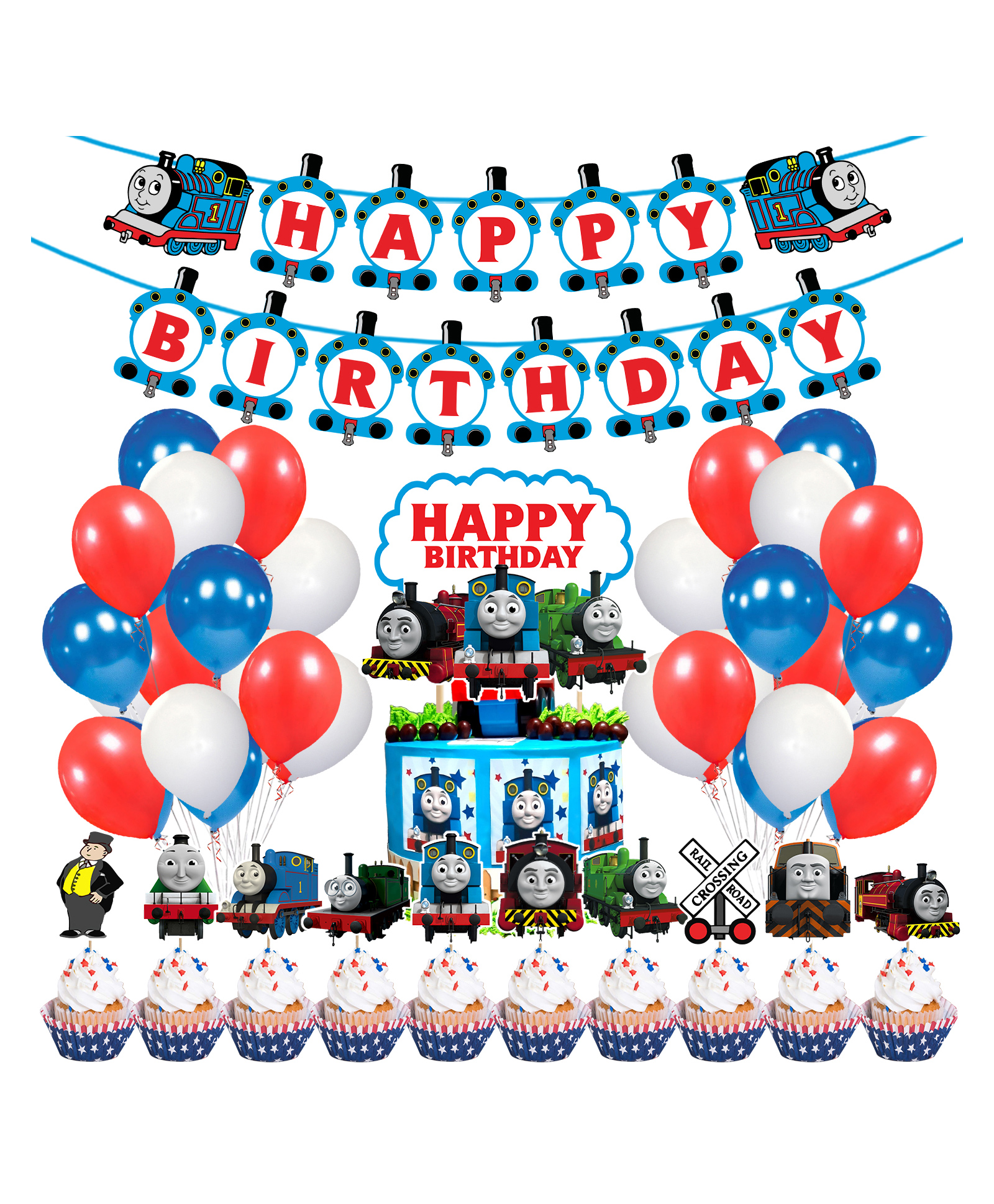 Zyozi Thomas Party Decorations, Birthday Party Supplies Blue and Red - Pack of 37-image-26