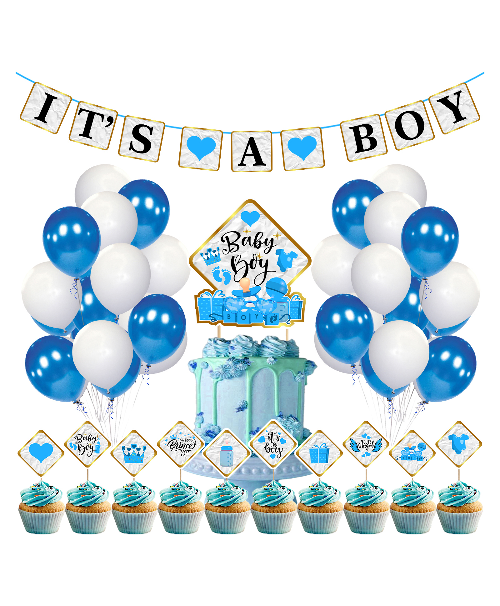 Zyozi Baby Shower Decorations Its a Boy Decoration Blue and White - Pack of 37-picture-26