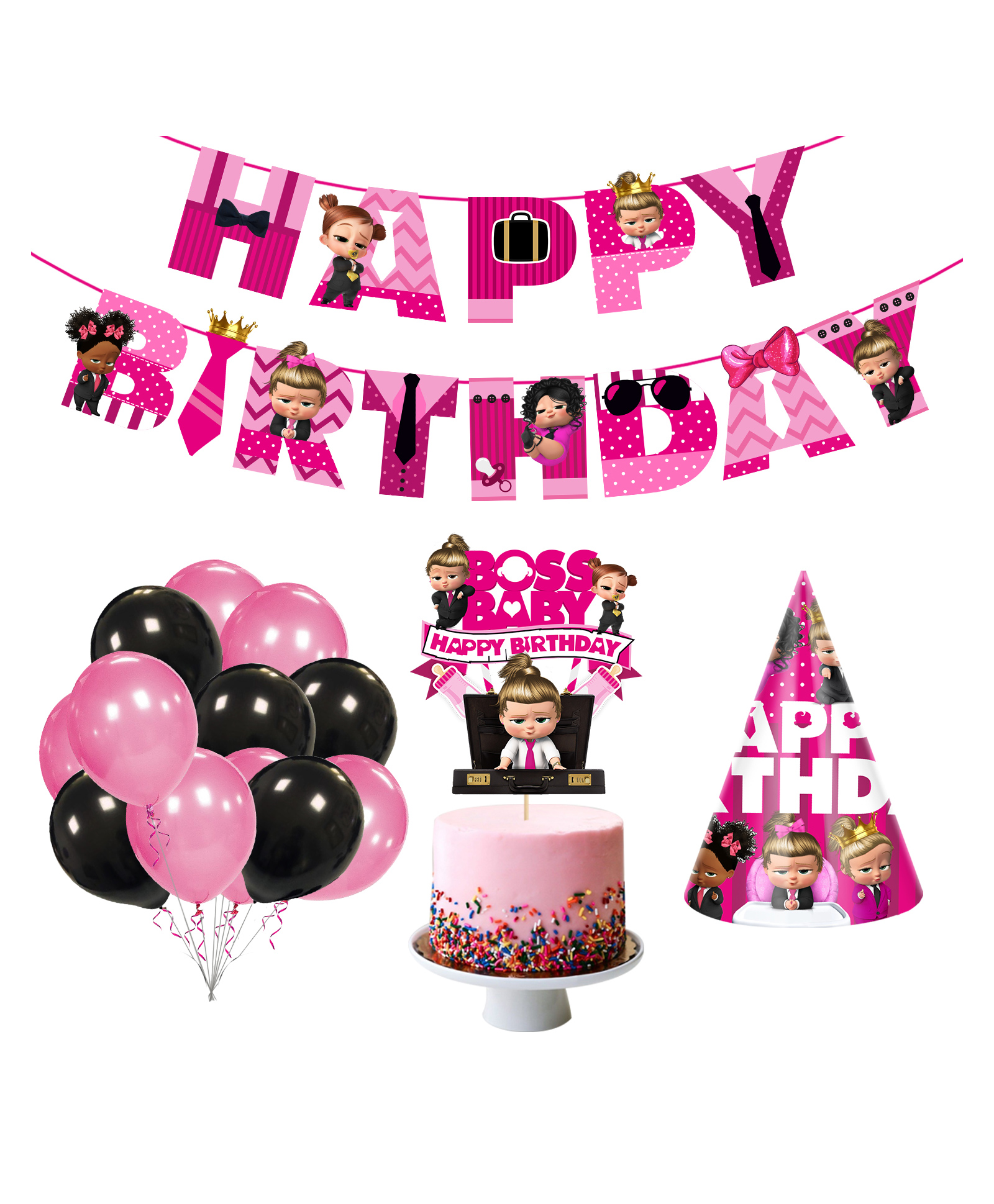 Zyozi Baby Girl's Boss Happy Birthday Theme Party Kit Pack of 28 - Multicolour-picture-29