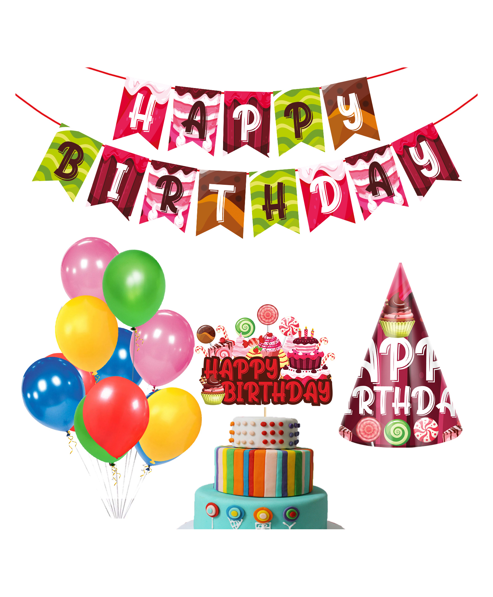 Zyozi Candy Theme Party Supplies Candy Birthday Party Decorations Kit Pack of 28 - Multicolour-image-10