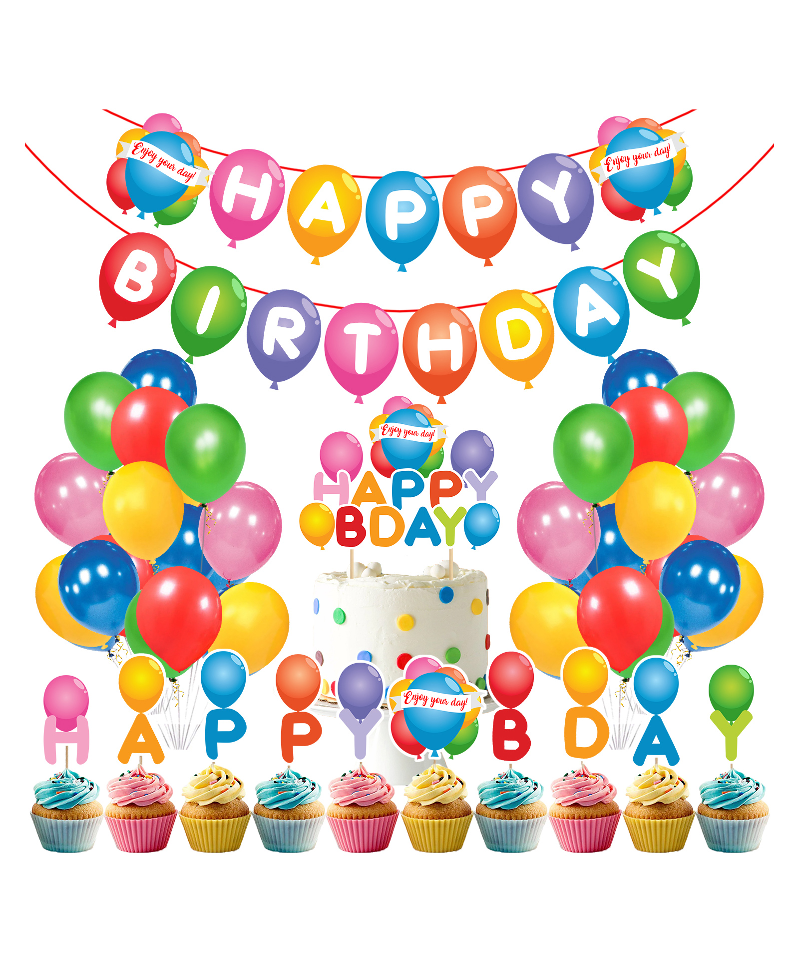 Zyozi Multi Colour theme Party Supplies Birthday Party Decorations Kit Pack of 37 - Multicolour-picture-31