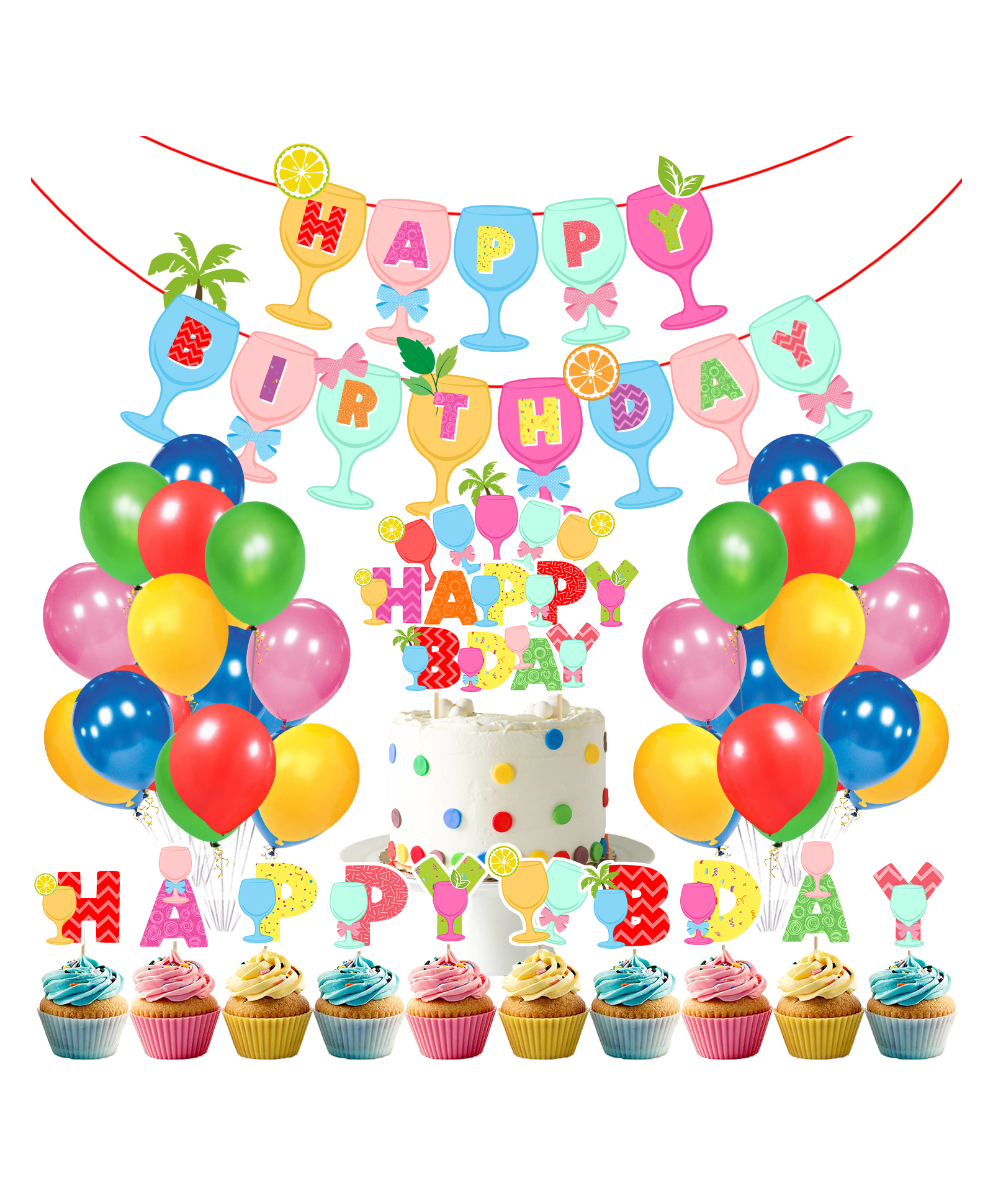 Zyozi Multi Colour theme Party Supplies Birthday Party Decorations Kit Pack of 37 - Multicolour-picture-41