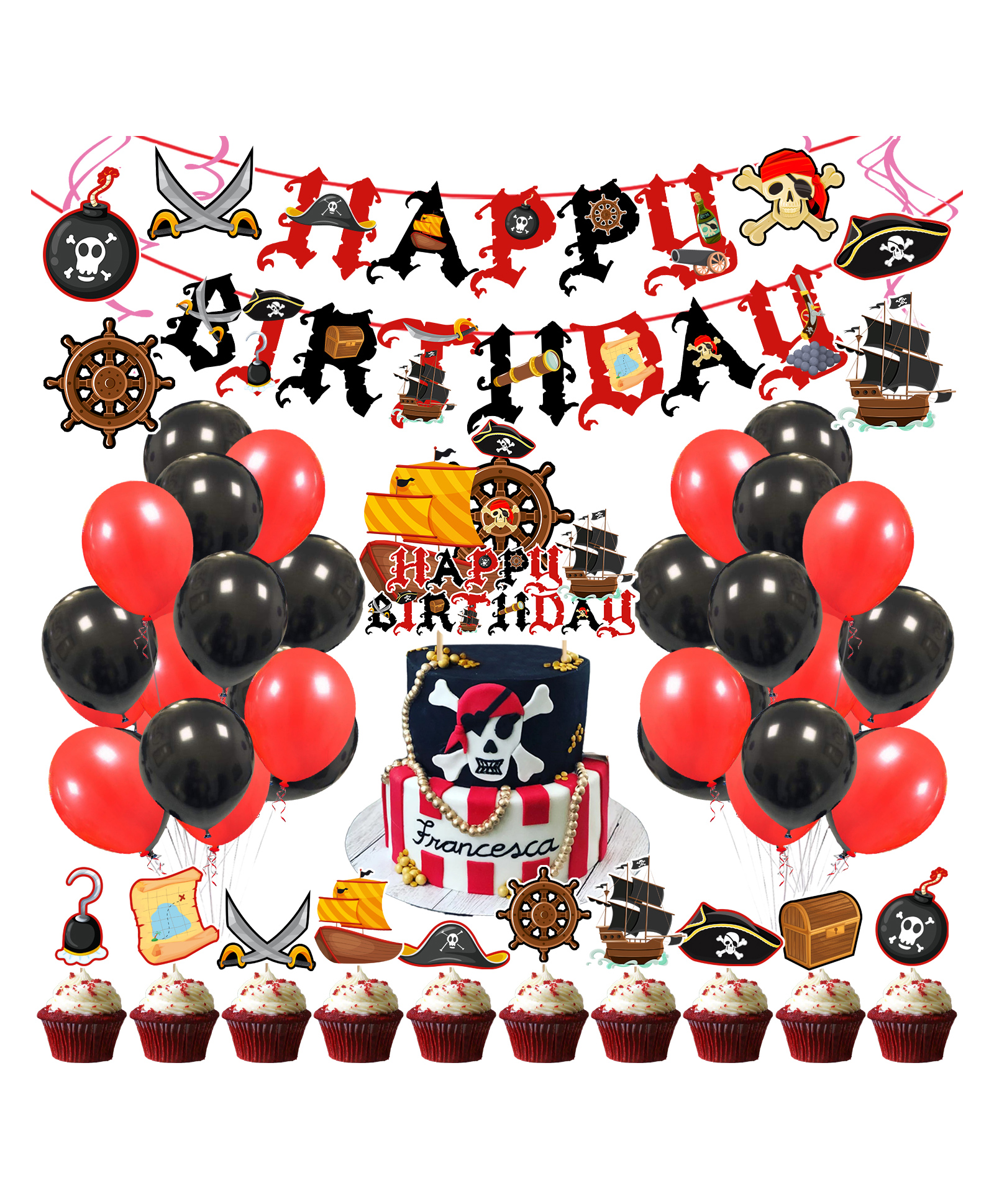 Zyozi Pirate Birthday Party Decorations Happy Birthday Pirate Theme Kit Pack of 43 - Multicolour-picture-32