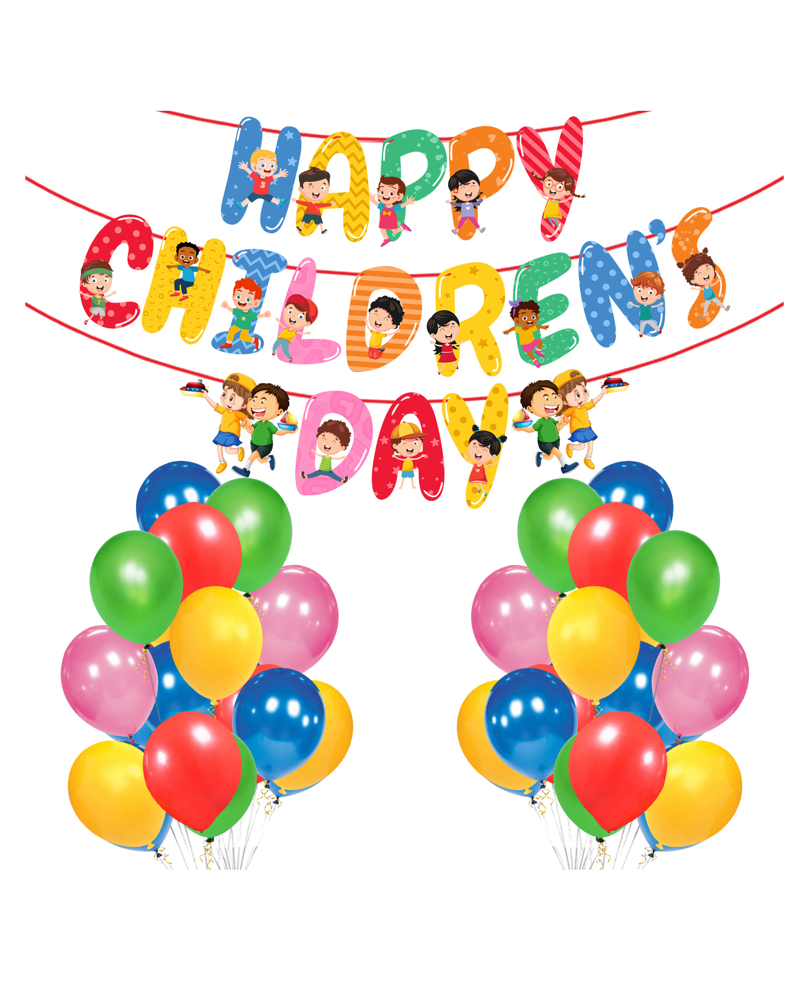 Zyozi Happy Children Day Banner with Multi Colours Balloon for Children Day Party Multi Colour - Pack Of 26-picture-6