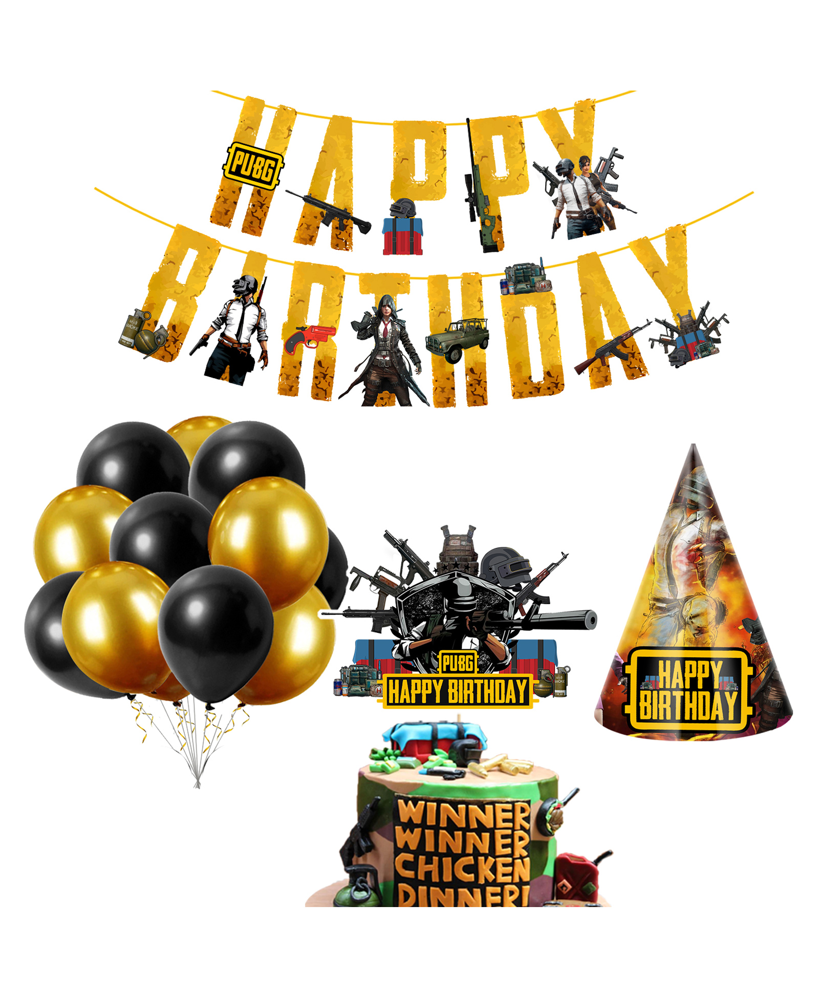 Zyozi Pubg Happy Birthday Decoration Kids Pubg Birthday Kit Pack of 28 - Golden-picture-16