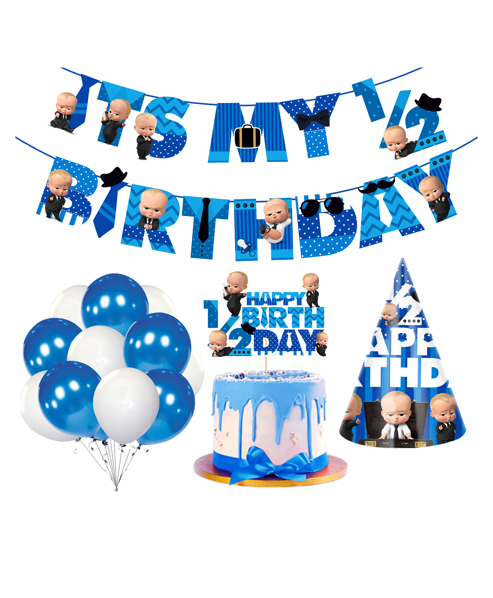 Zyozi Baby Boss Half Birthday Party Supplies Pack of 28 - Blue-picture-19
