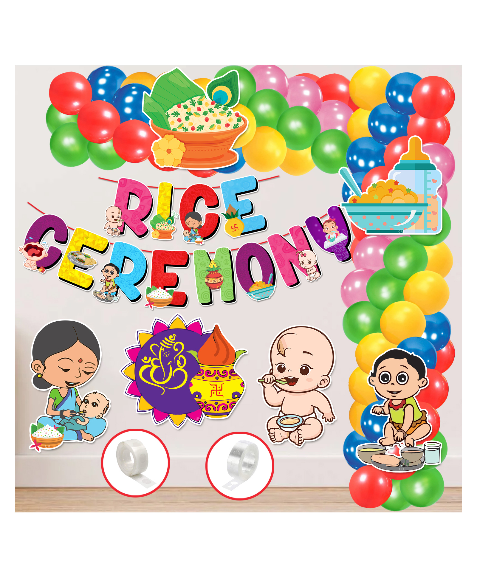 Zyozi Annaprashan Decoration Items Rice Ceremony Decorations Items Baby Photoshoot Props Multicolour - Pack of 59-picture-10