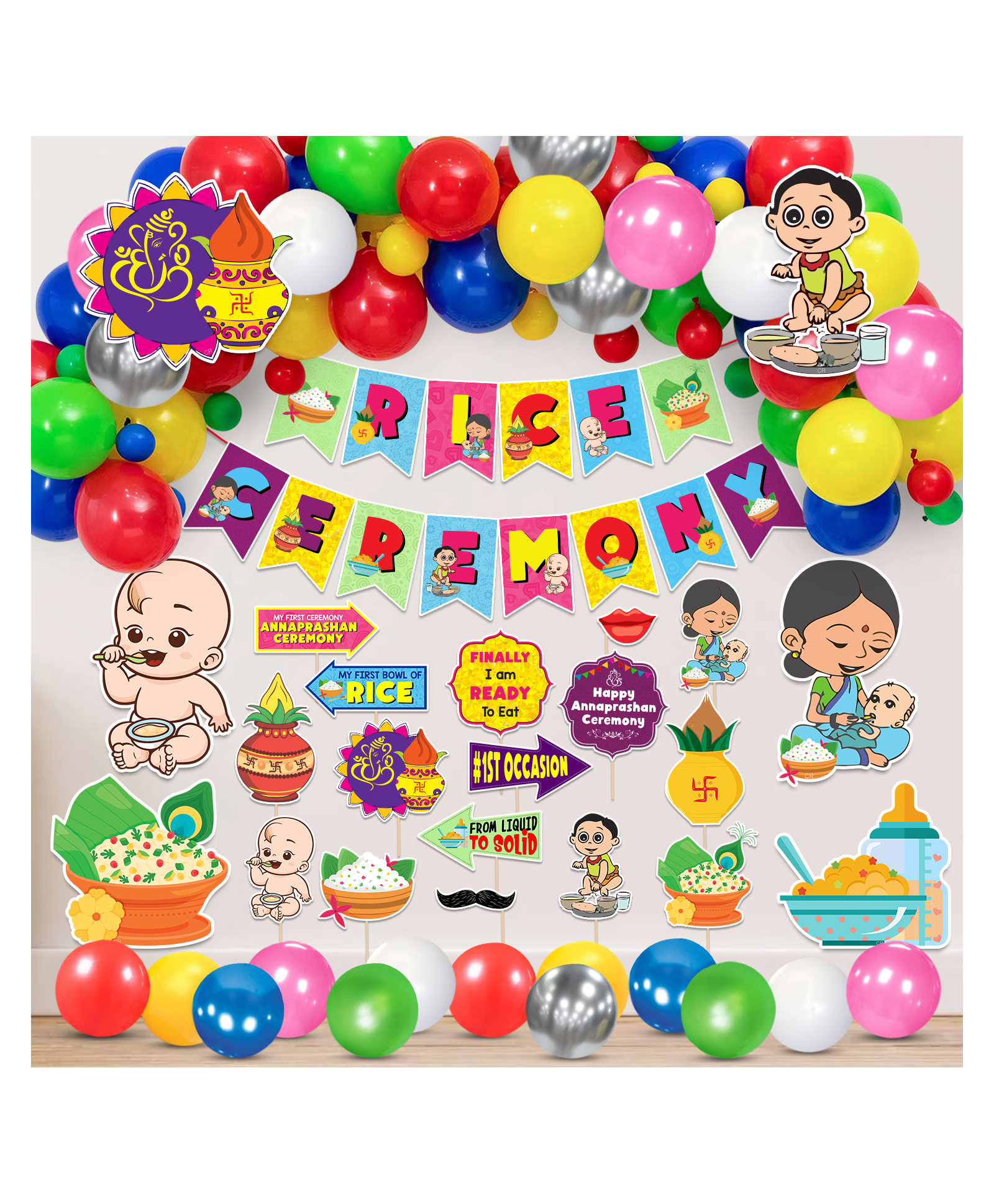 Zyozi Annaprashan Decoration Items Rice Ceremony Decorations Items Baby Photoshoot Props Multicolour - Pack of 65-picture-42