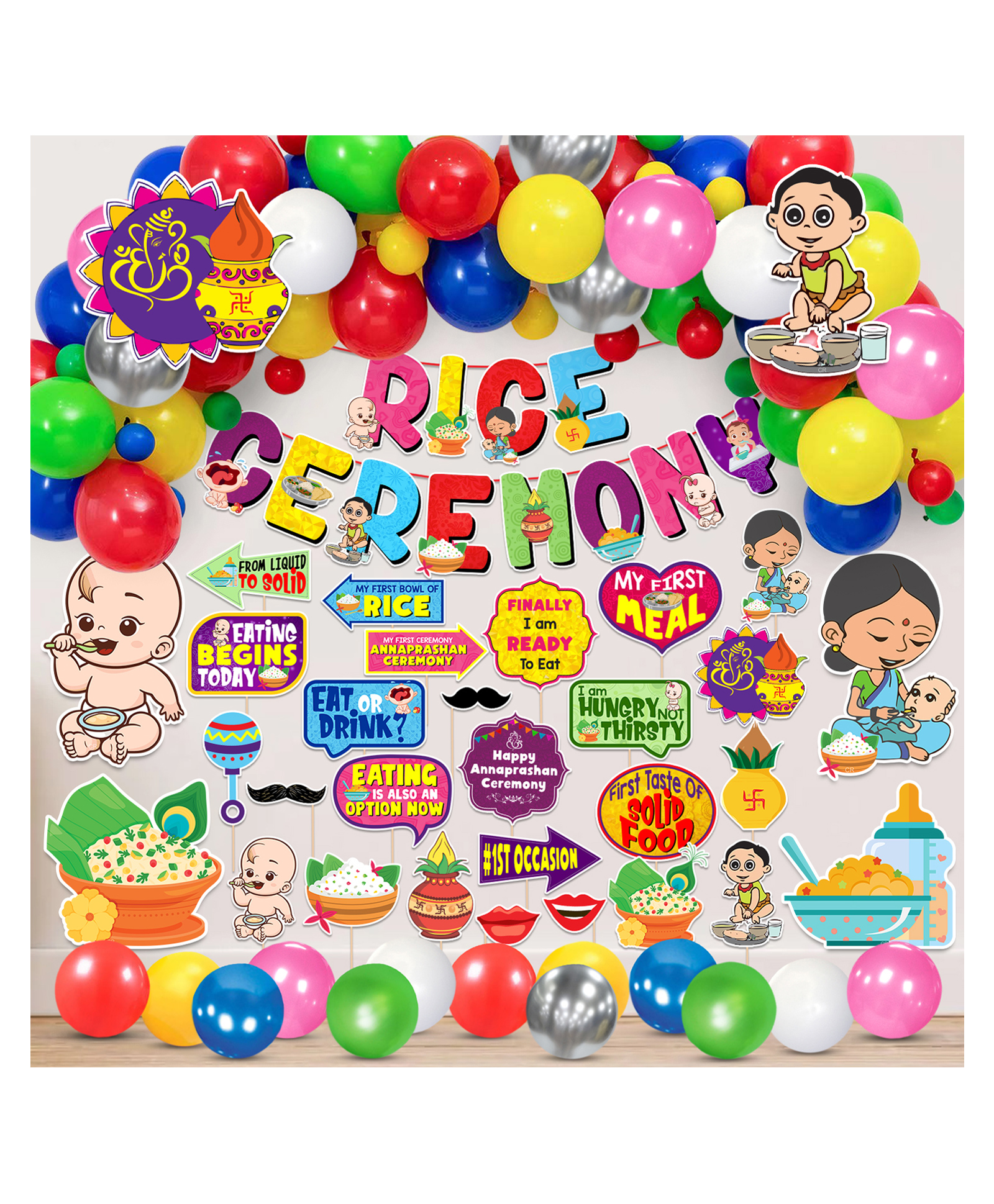 Zyozi Annaprashan Decoration Items Rice Ceremony Decorations Items Baby Photoshoot Props Multicolour - Pack of 74-picture-40