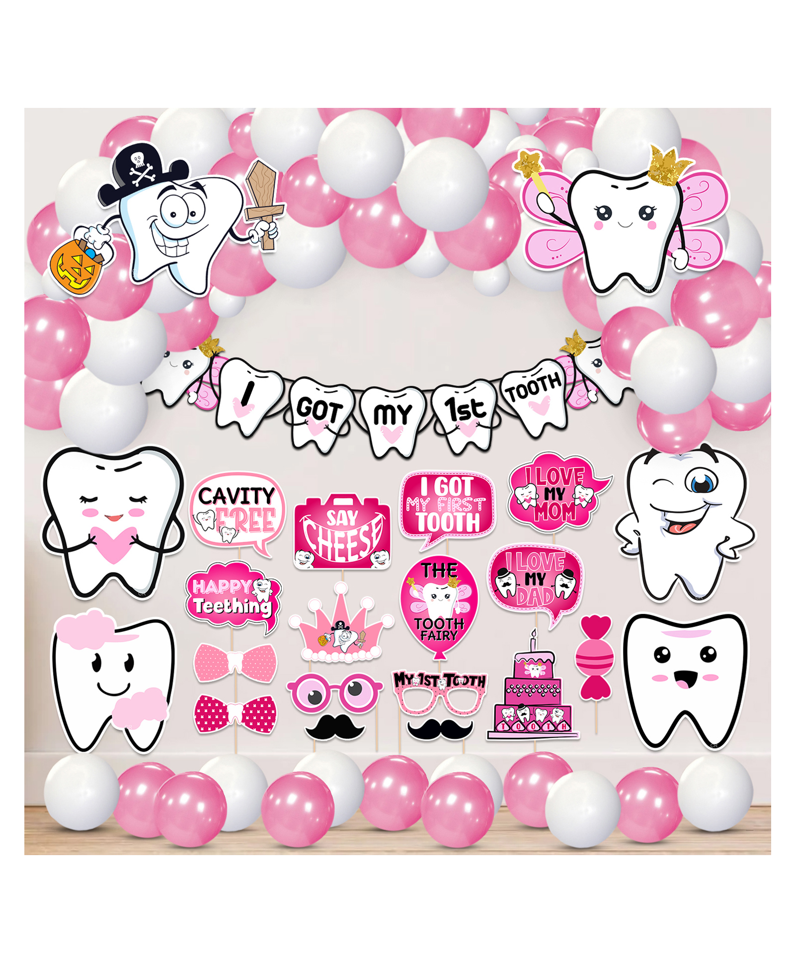 Zyozi I Got My First Tooth Decoration Kit Pink - Pack of 65-picture-46