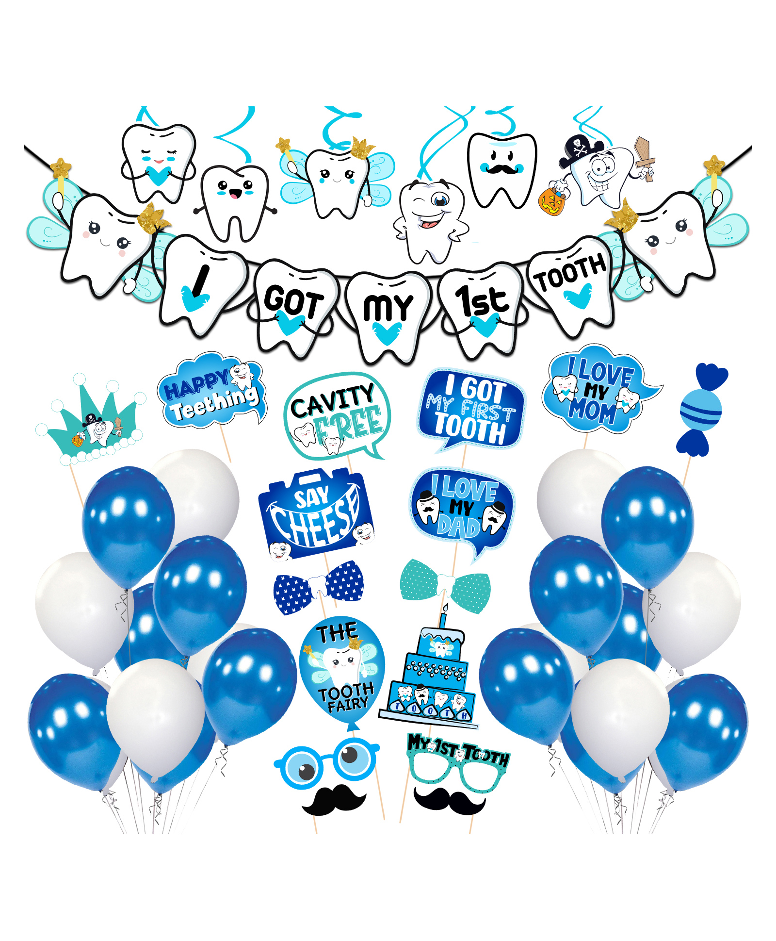 Zyozi I Got My First Tooth Decoration Kit Blue - Pack of 48-picture-45