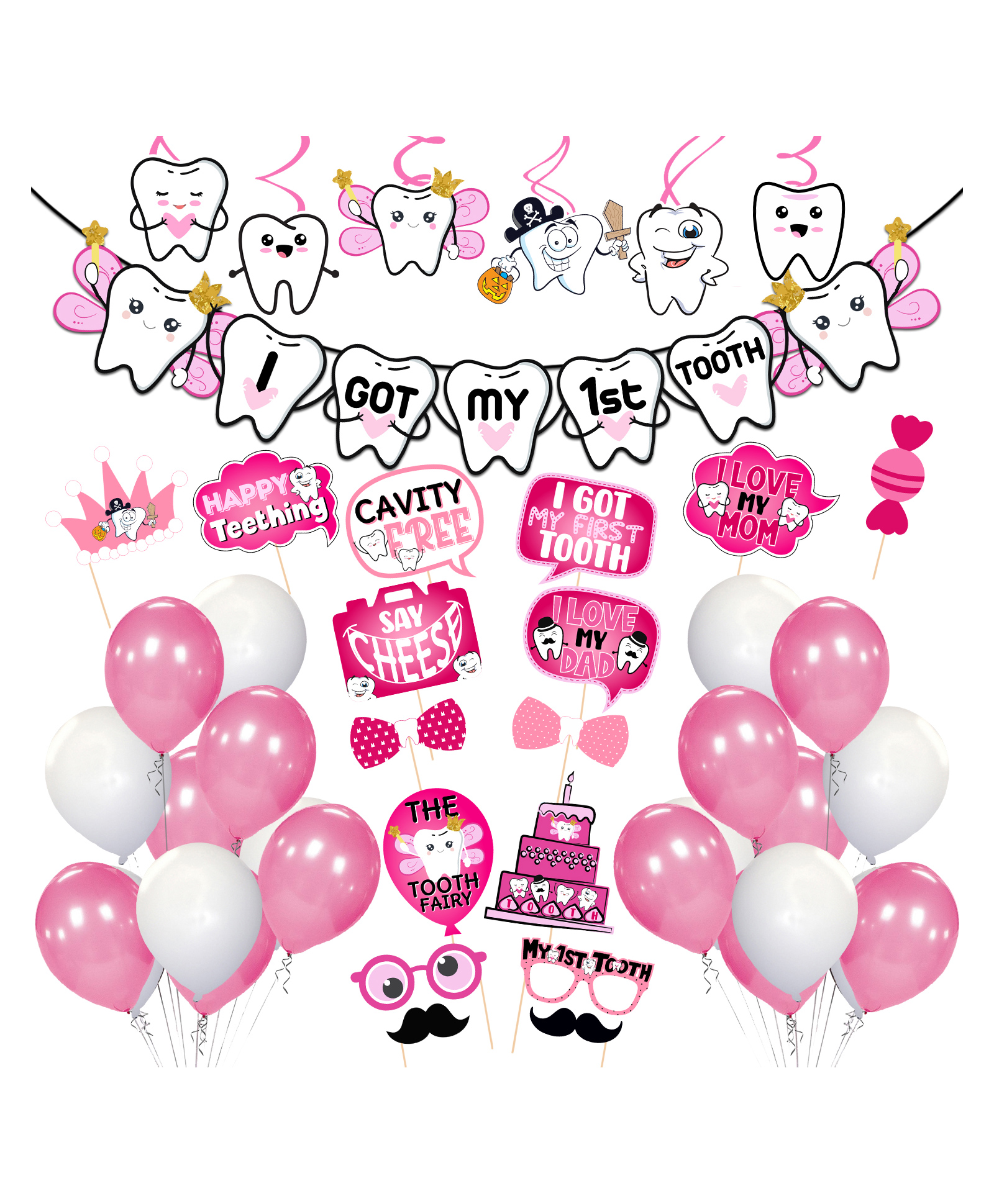 Zyozi I Got My First Tooth Decoration Kit Pink - Pack of 48-picture-41