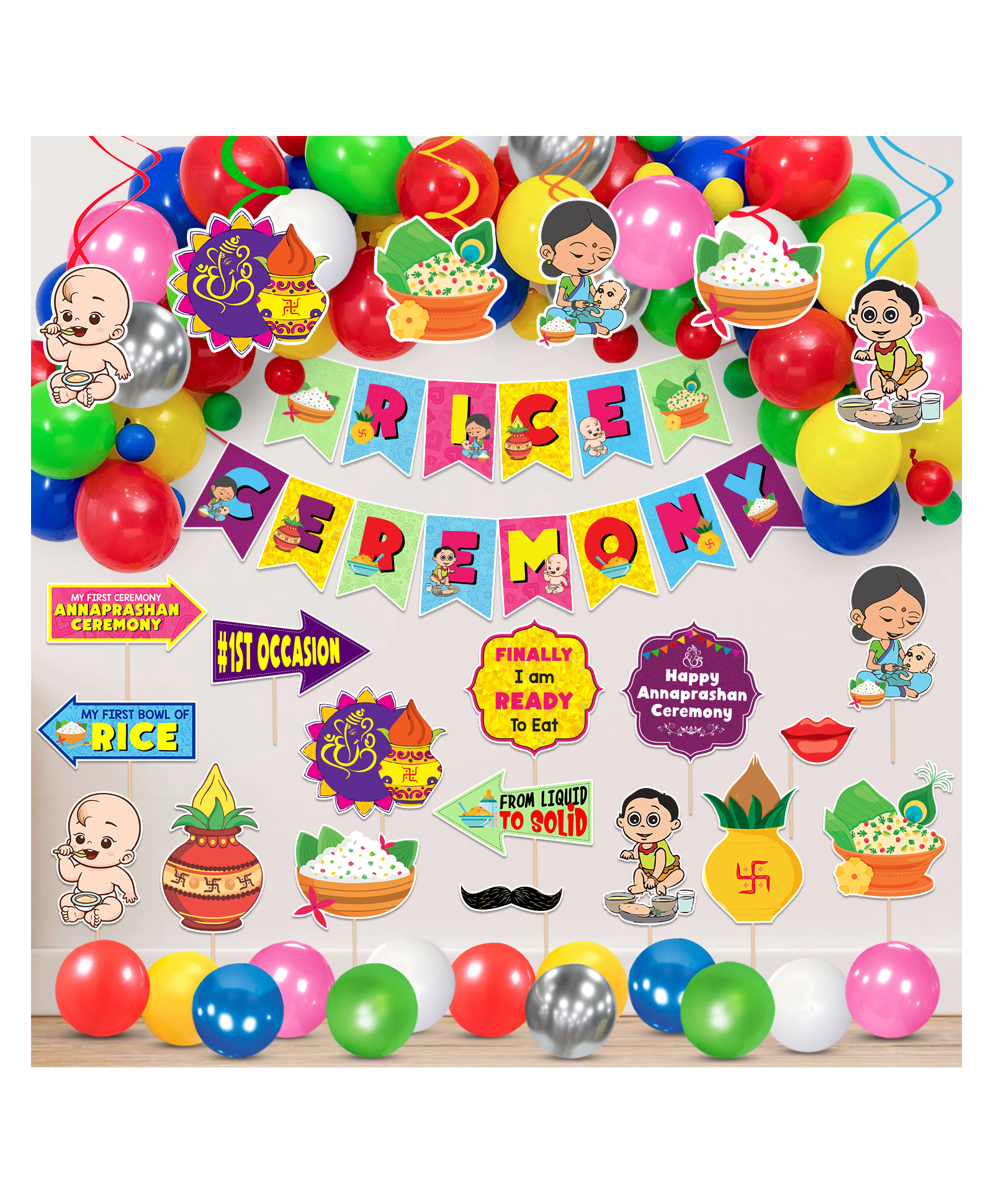 Zyozi Annaprashan Decoration ItemsbRice Ceremony Decorations Items Baby Photoshoot Props Multicolour - Pack of 50-picture-47