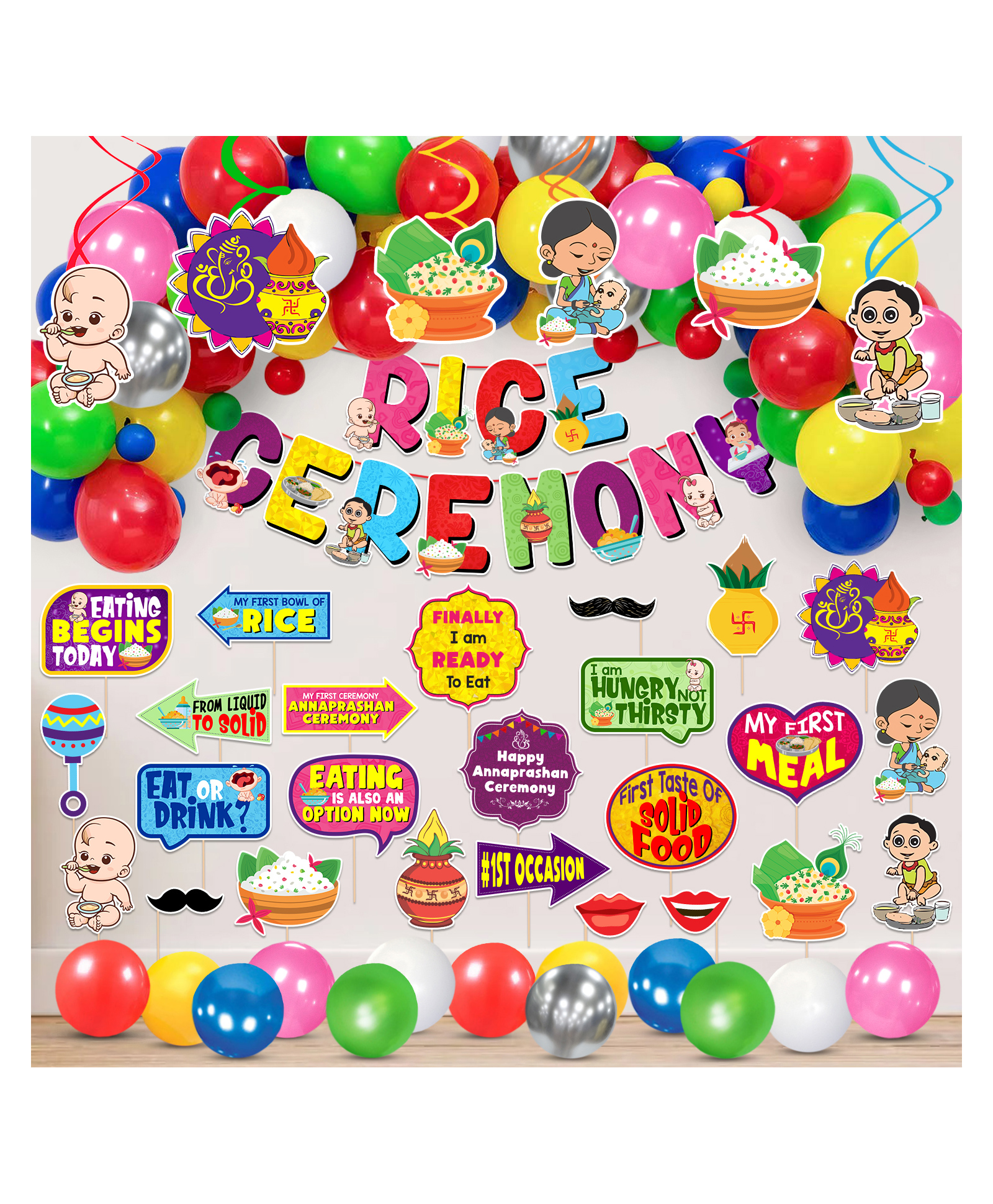 Zyozi Annaprashan Decoration Items Rice Ceremony Decorations Items Baby Photoshoot Props Multicolour - Pack of 59-picture-48