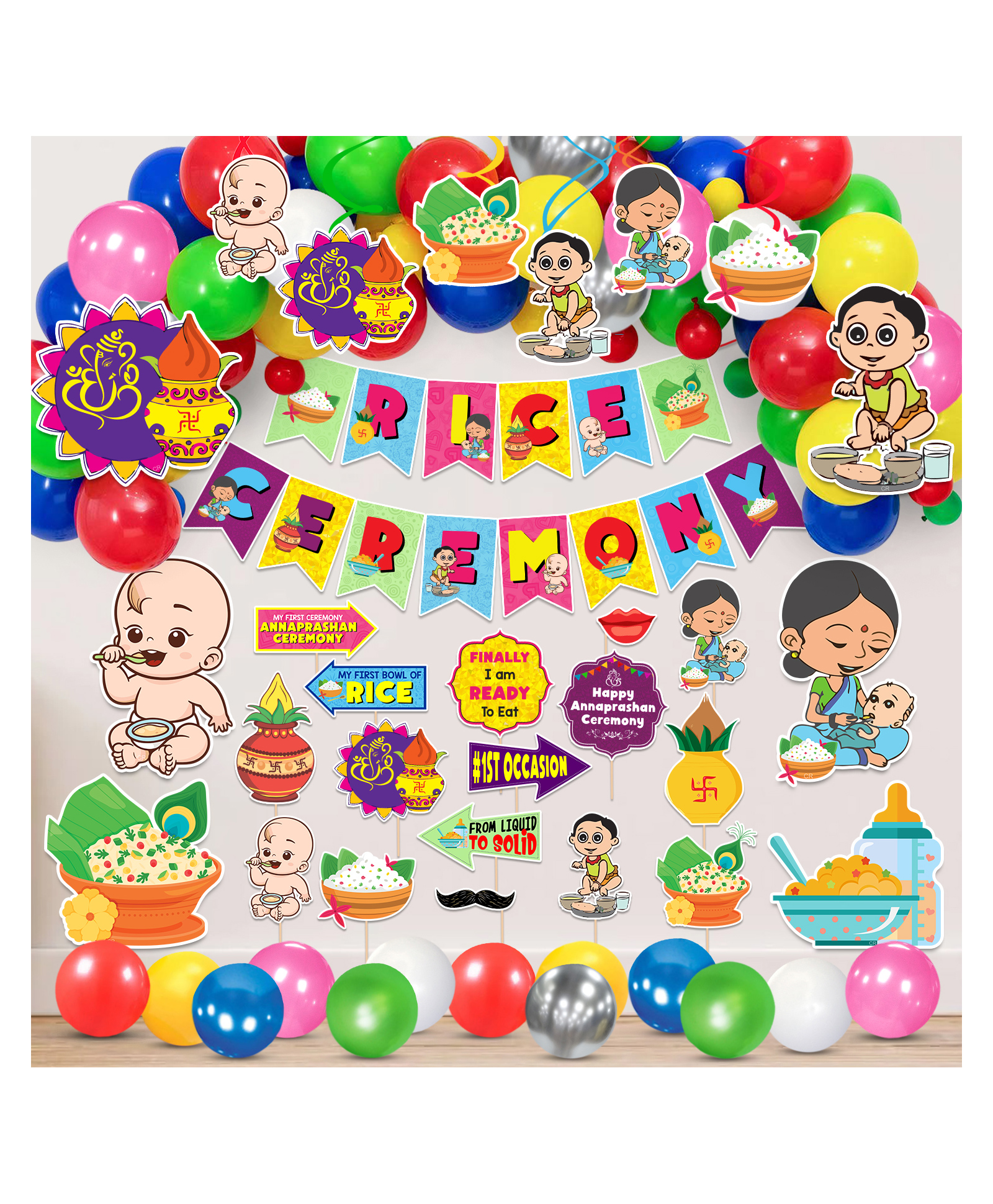 Zyozi Annaprashan Decoration Items Rice Ceremony Decorations Items Baby Photoshoot Props Multicolour - Pack of 56-picture-49