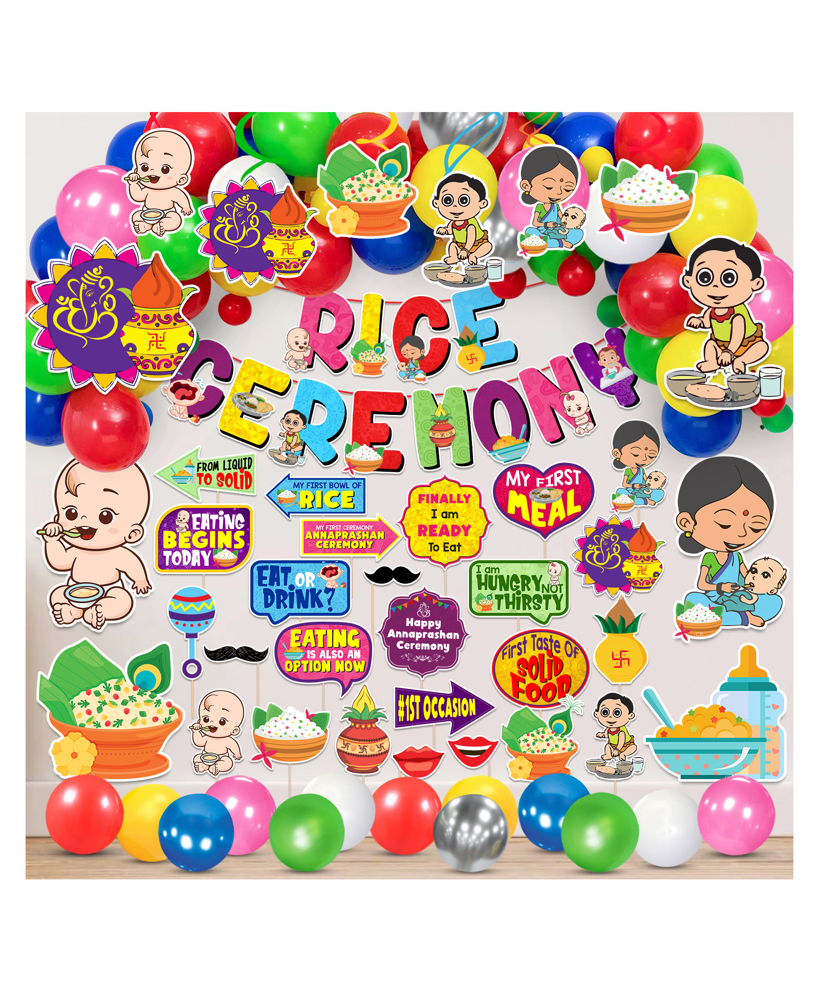 Zyozi Annaprashan Decoration Items Rice Ceremony Decorations Items Baby Photoshoot Props Multicolour - Pack of 65-picture-44
