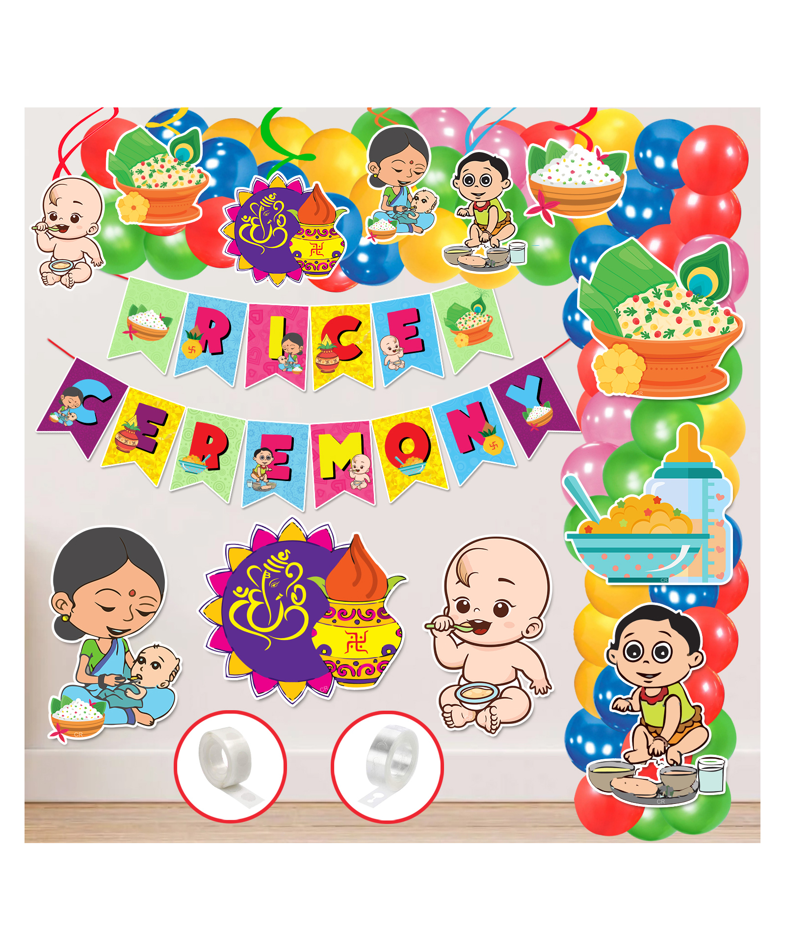 Zyozi Annaprashan Decoration Items Rice Ceremony Decorations Items Baby Photoshoot Props Multicolour - Pack of 65-picture-39