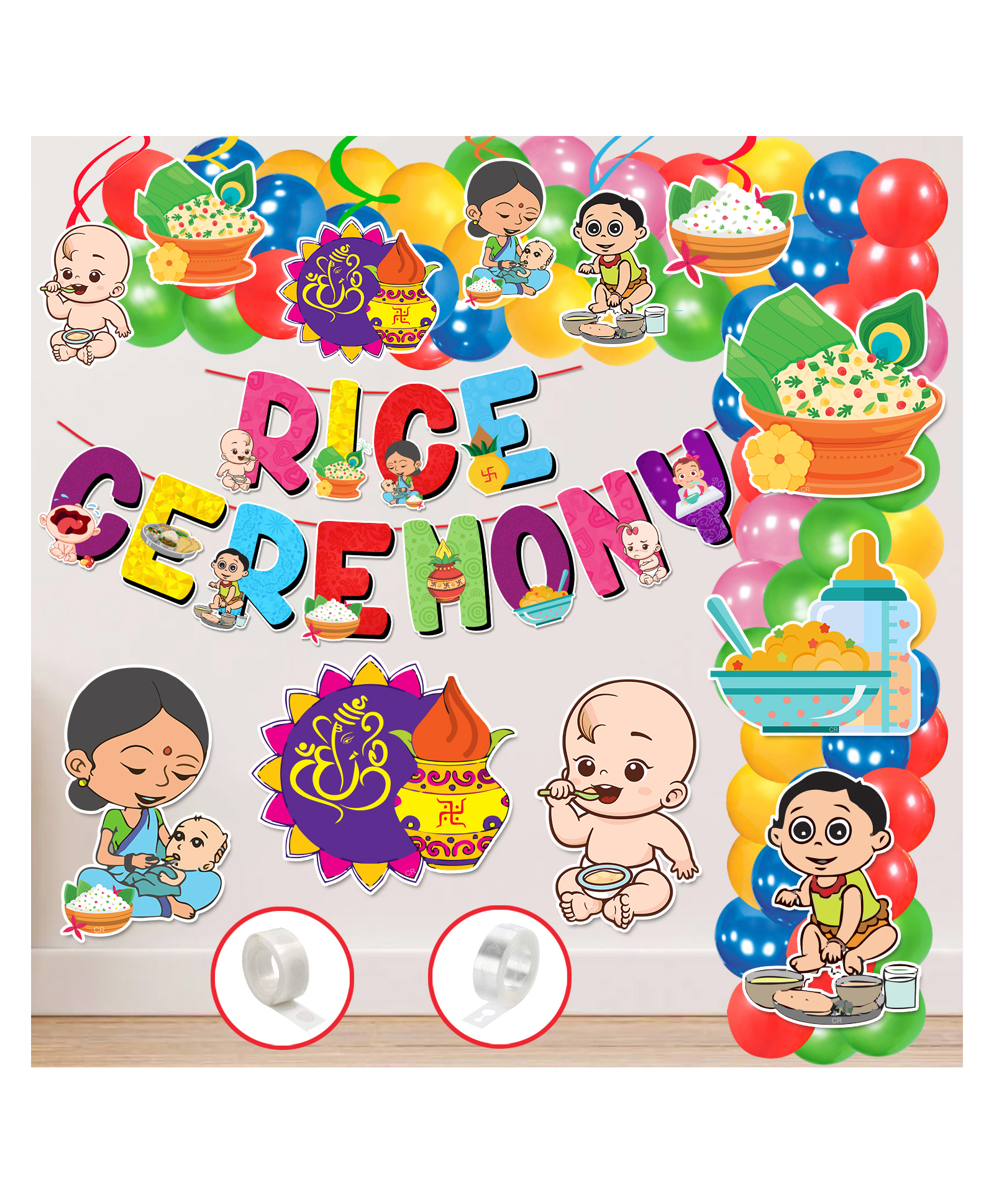 Zyozi Annaprashan Decoration Items Rice Ceremony Decorations Items Baby Photoshoot Props Multicolour - Pack of 65-picture-38