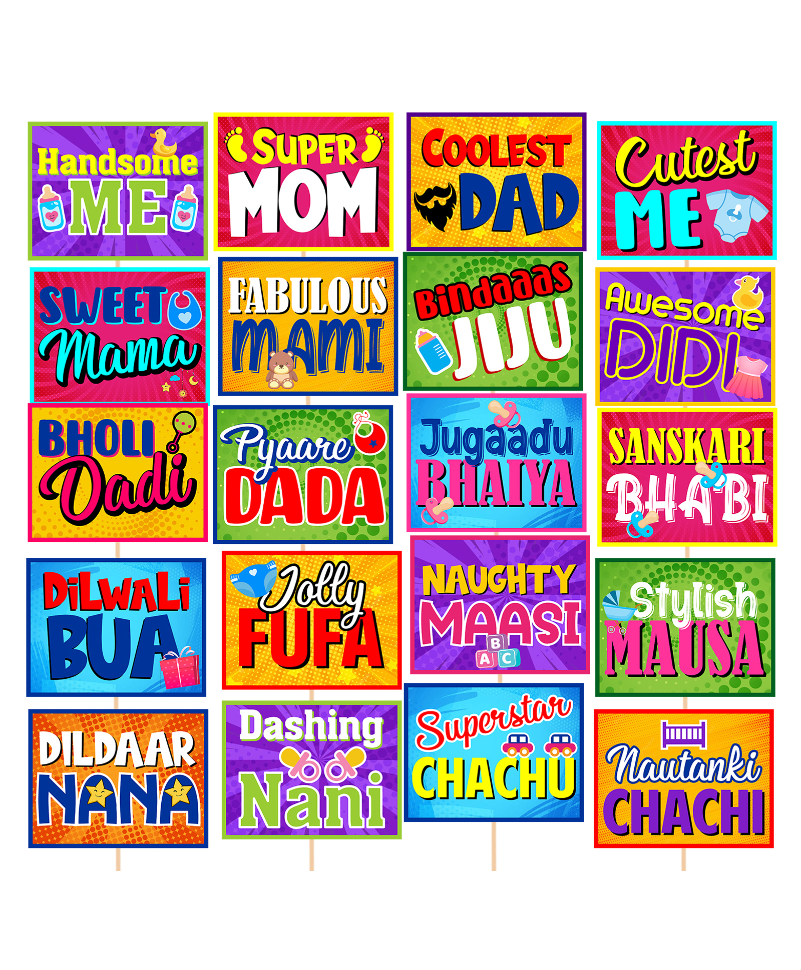 Zyozi Baby Shower Props for Photoshoot Photo Booth Decorations for Mom to Be Shoot Multi Colour - Pack of 20-image-4