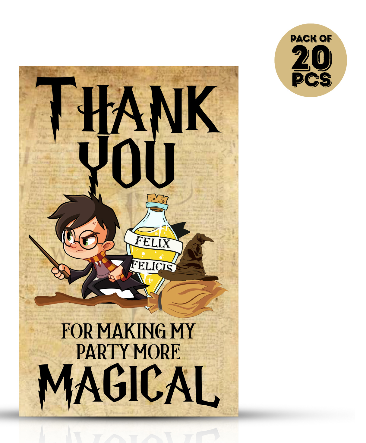 Zyozi Harry Potter Theme Thank You for Making My Party More Magical Tags for Birthday Black Yellow -Pack of 20