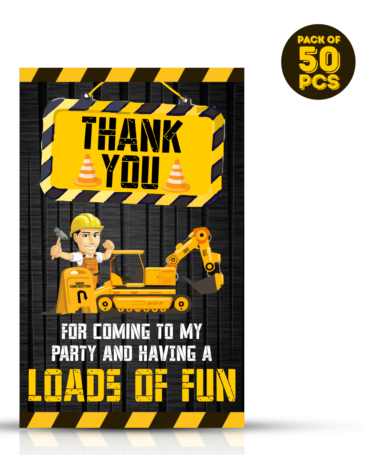 Zyozi Under Construction Theme Thank You for Coming To My Party and Having a Loads Of Fun Tags Yellow & Black - Pack of 50