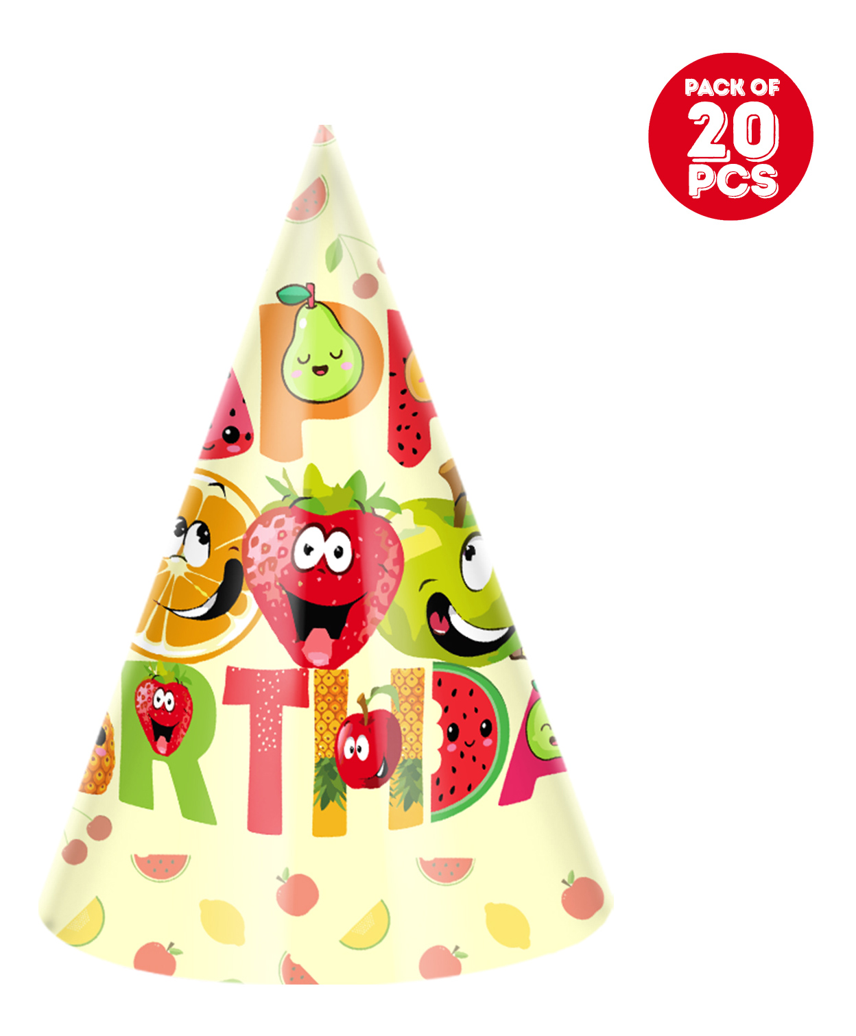 Zyozi Fruit Theme Birthday Party Hat Happy Birthday Cone Party Hats for Kids Multi Colour - Pack of 20-image-39