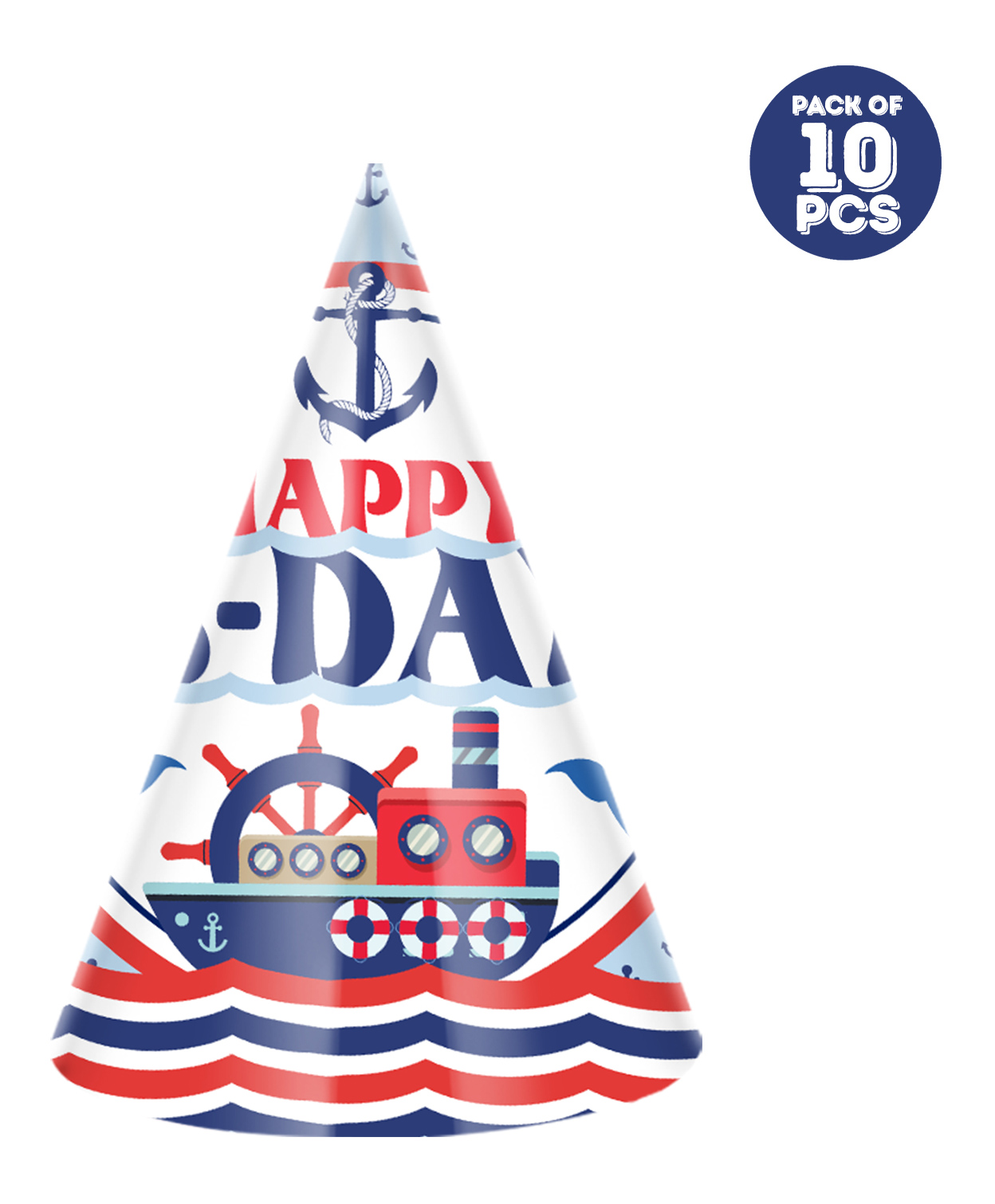 Zyozi Nautical Theme Birthday Party Hats Happy Birthday Cone Party Hats for Kids Multi Colour - Pack of 10-image-44