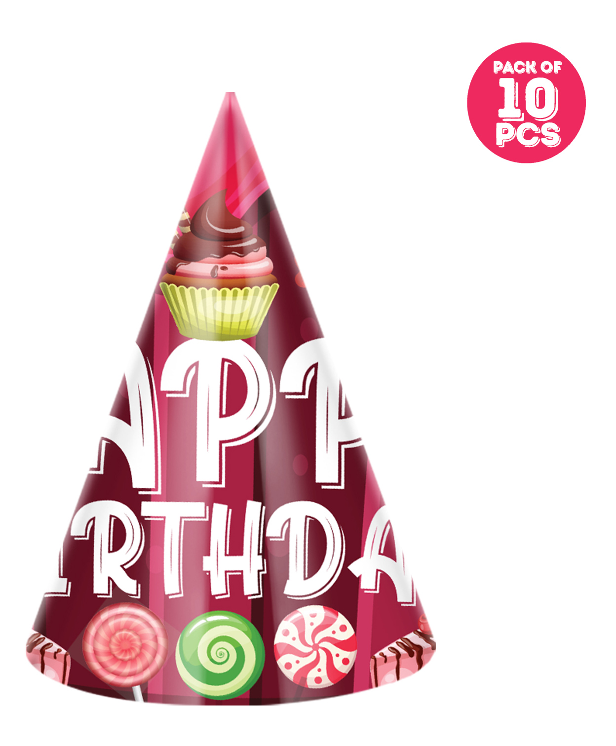 Zyozi Candy Theme Birthday Party Hats Happy Birthday Cone Party Hats for Kids Multi Colour - Pack of 10-image-14