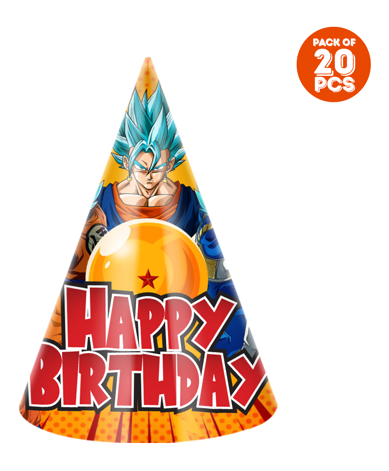 Zyozi Dragon Ball Z Theme Birthday Party Hats Happy Birthday Cone Party Hats for Kids Orange Blue - Pack of 20-image-49
