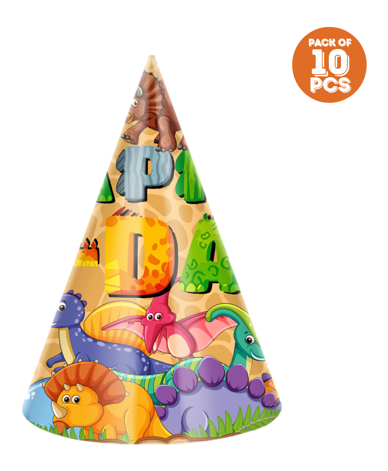 Zyozi Dinosaur Theme Birthday Party Hats Happy Birthday Cone Party Hats for Kids Multicolor - Pack of 10-image-34