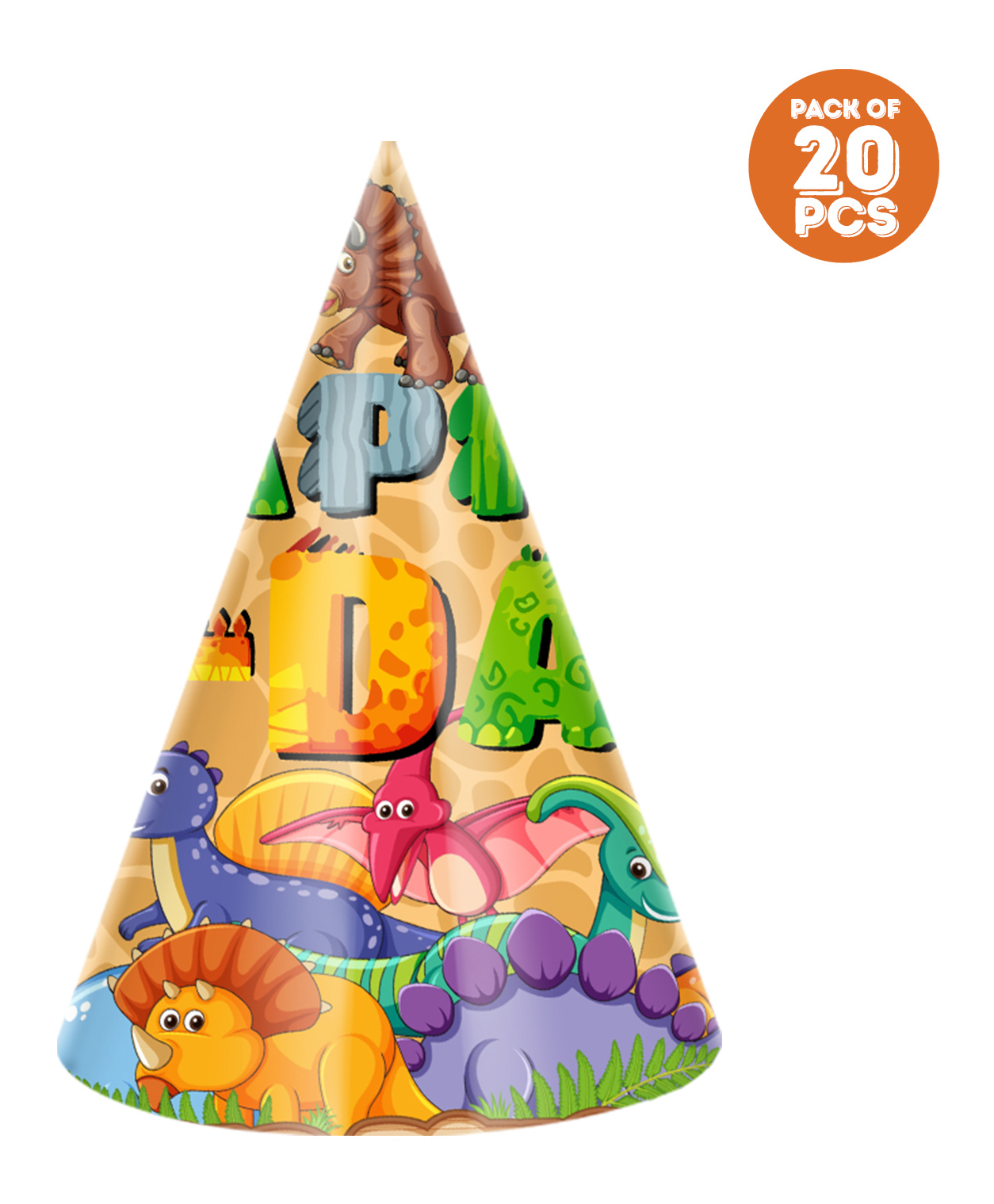 Zyozi Dinosaur Theme Birthday Party Hats Happy Birthday Cone Party Hats for Kids Multicolor - Pack of 20-image-36