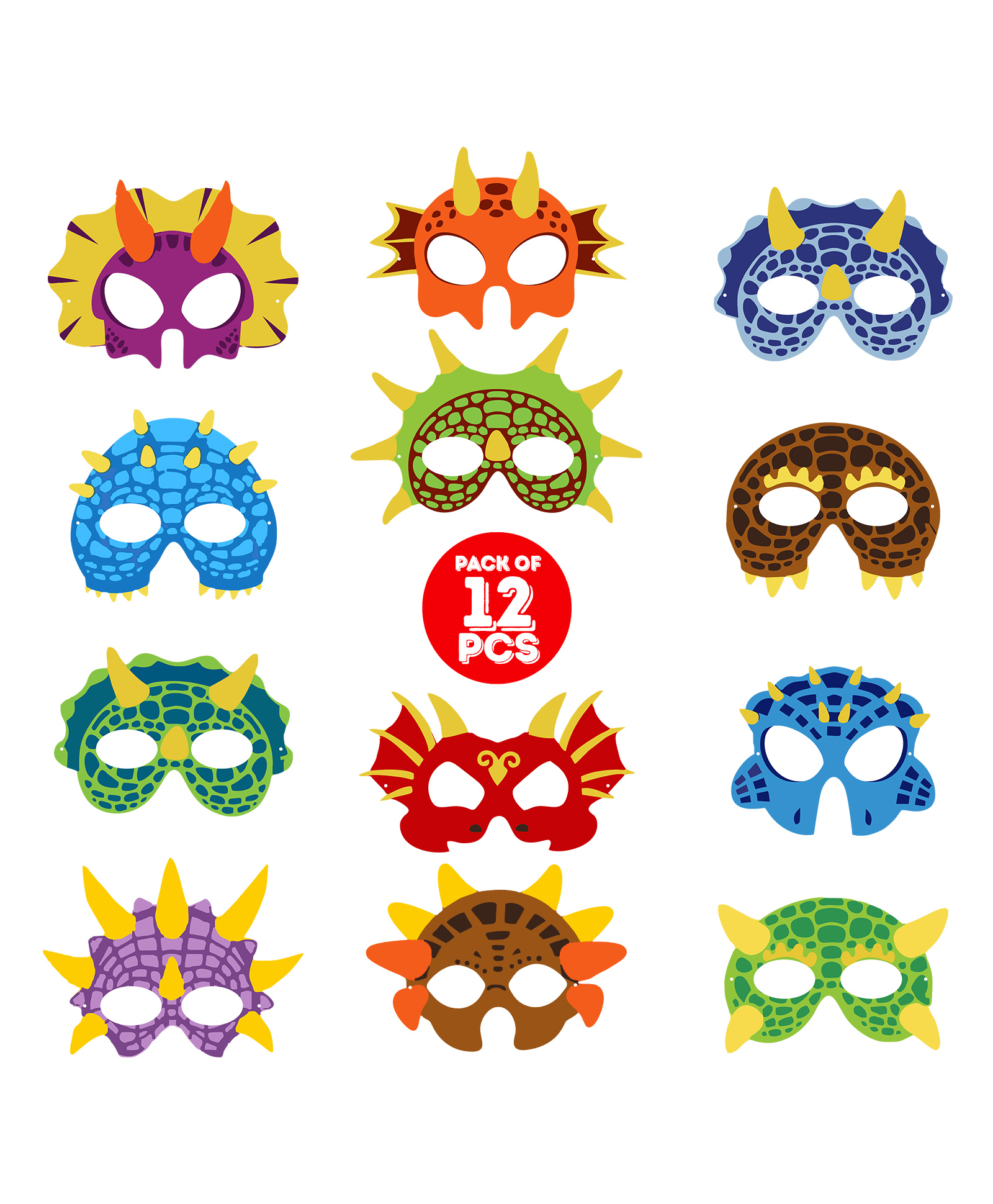 Zyozi Dinosaur Masks Party Supplies Felt and Elastic for Kid Dinosaur Masks Dress Up Multicolour - Pack of 12-image-24