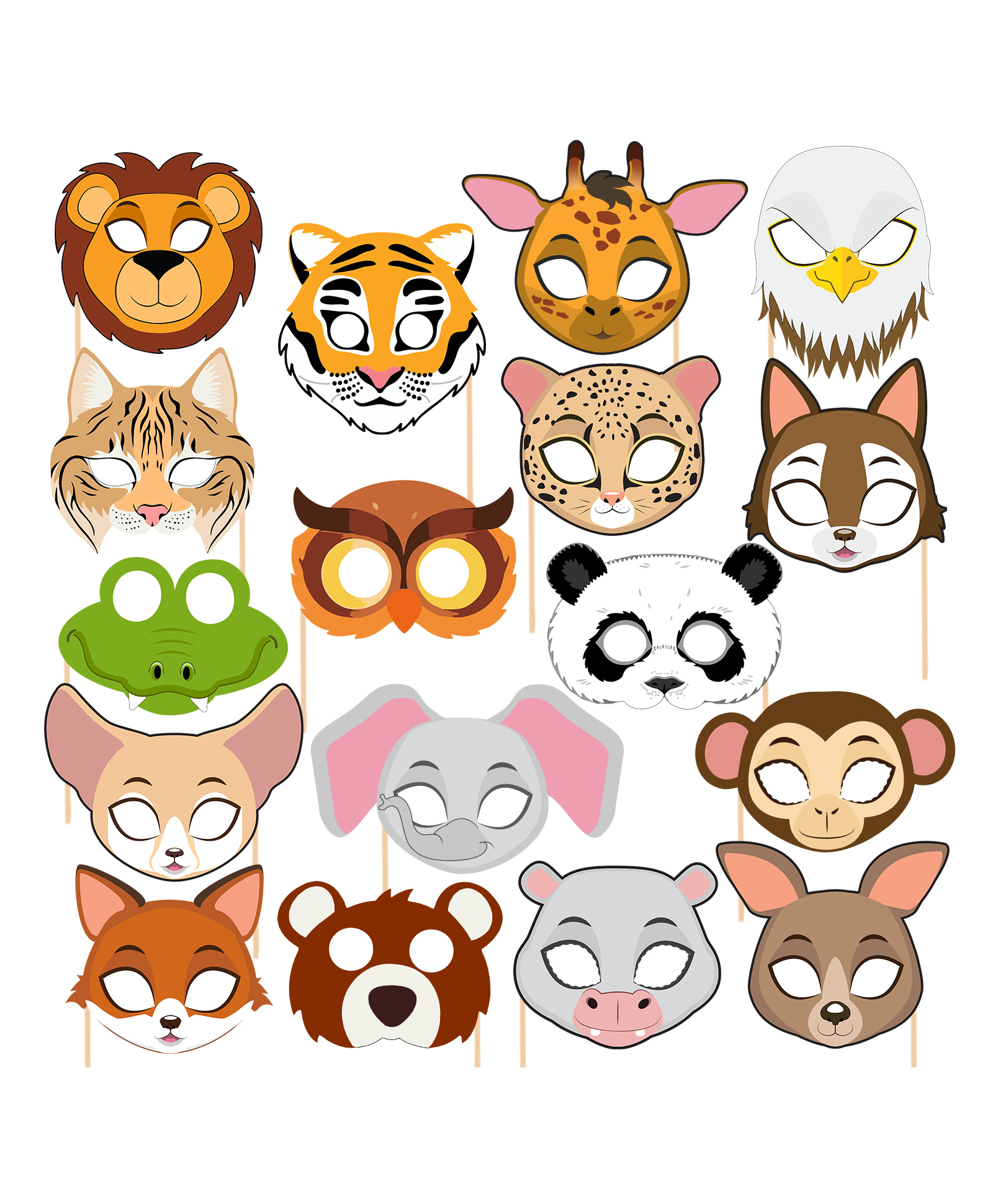Zyozi Jungle Birthday Party Favors Masks Photo Booth Props Multi Colour - Pack of 17-image-19