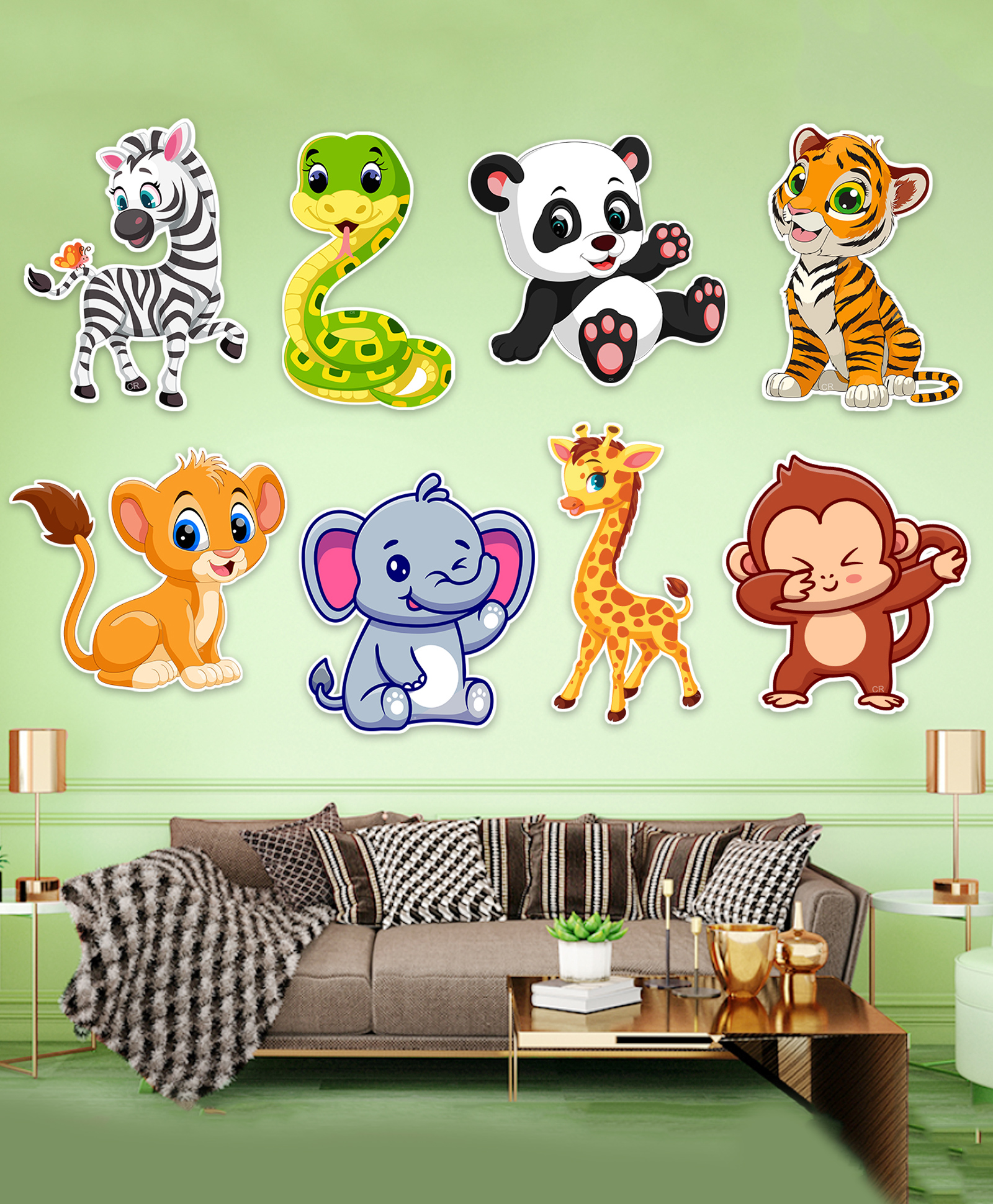 Zyozi Jungle theme Birthday Cardstock Cutout with Glue Dot for Kids Theme Multi Colour - Pack of 9