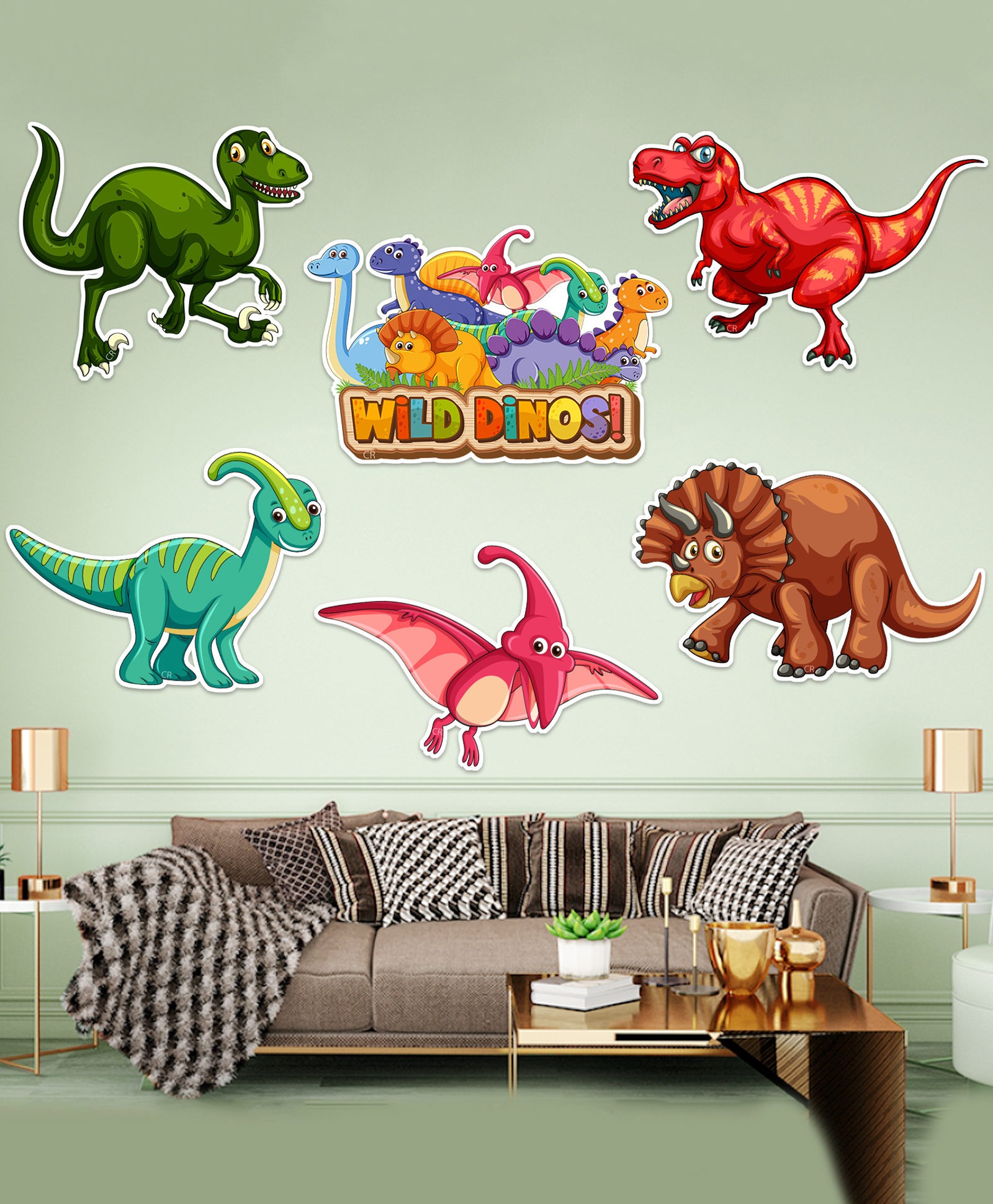 Zyozi Dinosaur theme Birthday Cardstock Cutout with Glue Dot for Kids Theme MultiColour - Pack of 7