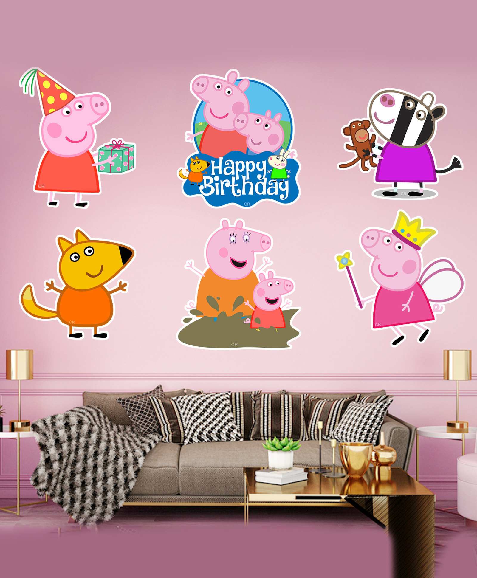 Zyozi Peppa Pig Theme Birthday Cardstock Cutout with Glue Dot Multicolor - Pack of 7