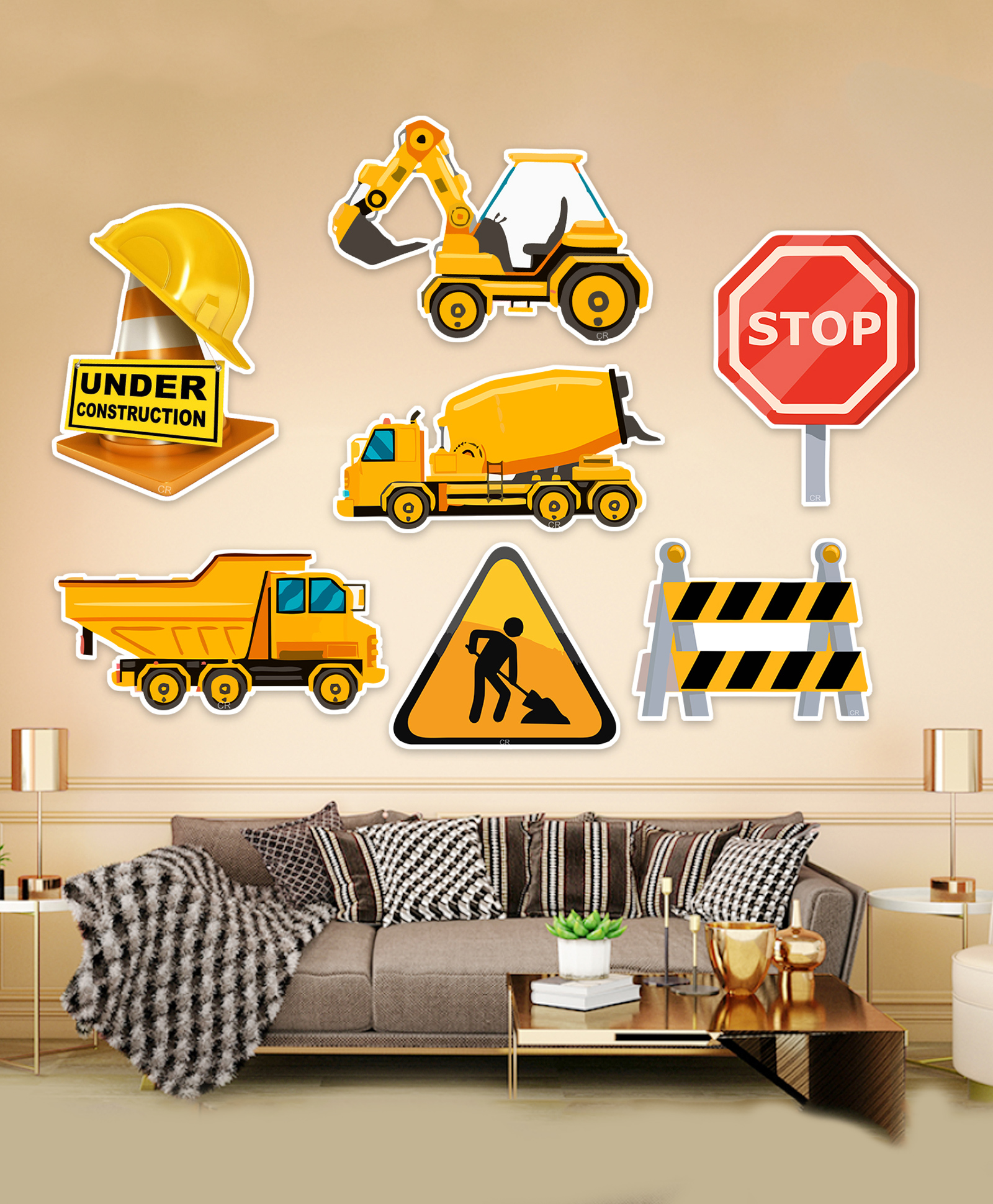 Zyozi Under Construction Theme Birthday Cardstock Cutout with Glue Dot Yellow - Pack of 8-image-18