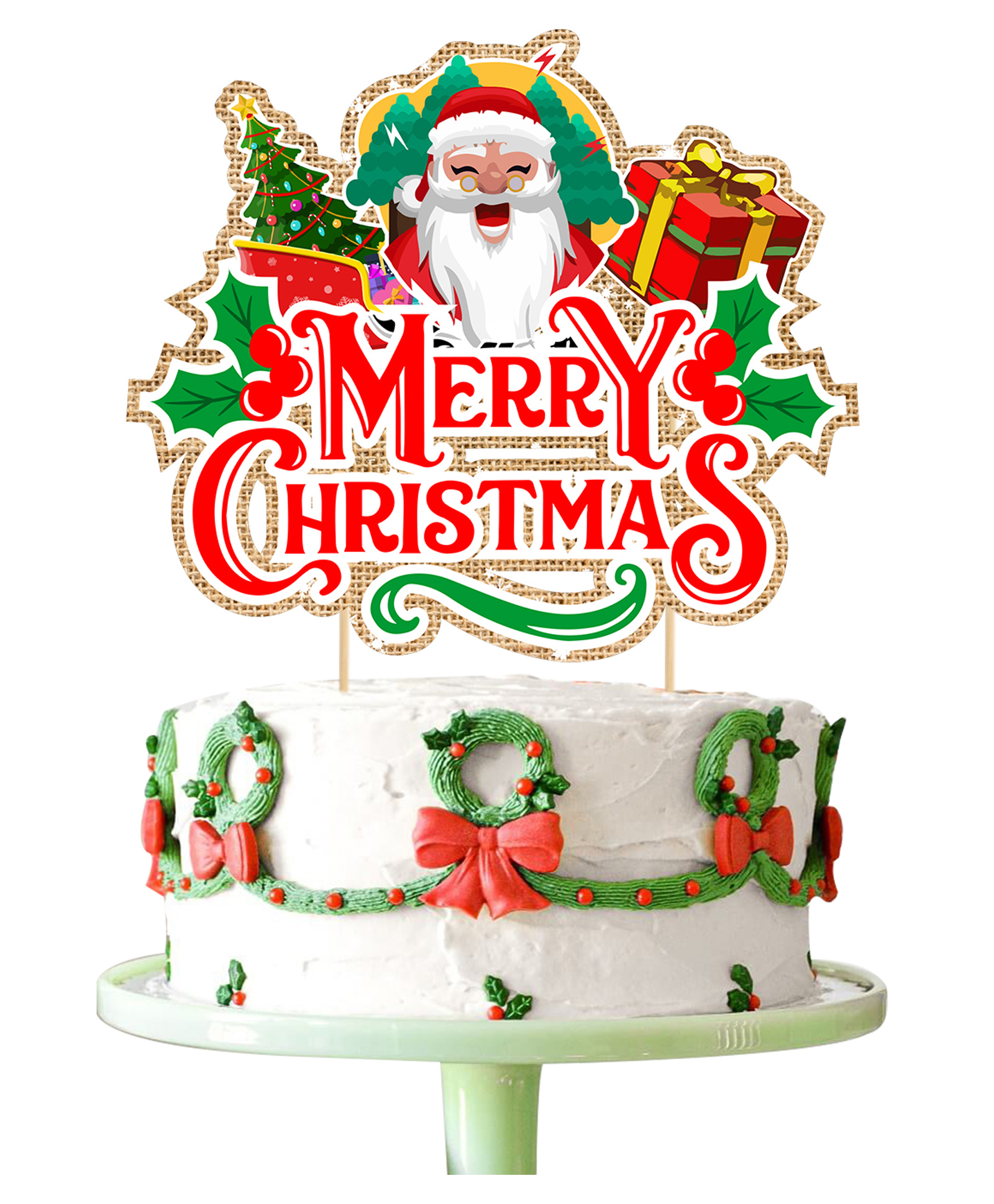Zyozi Merry Christmas Cake Topper Color Christmas Party Cake Decoration Red Green - Pack of 1-image-26