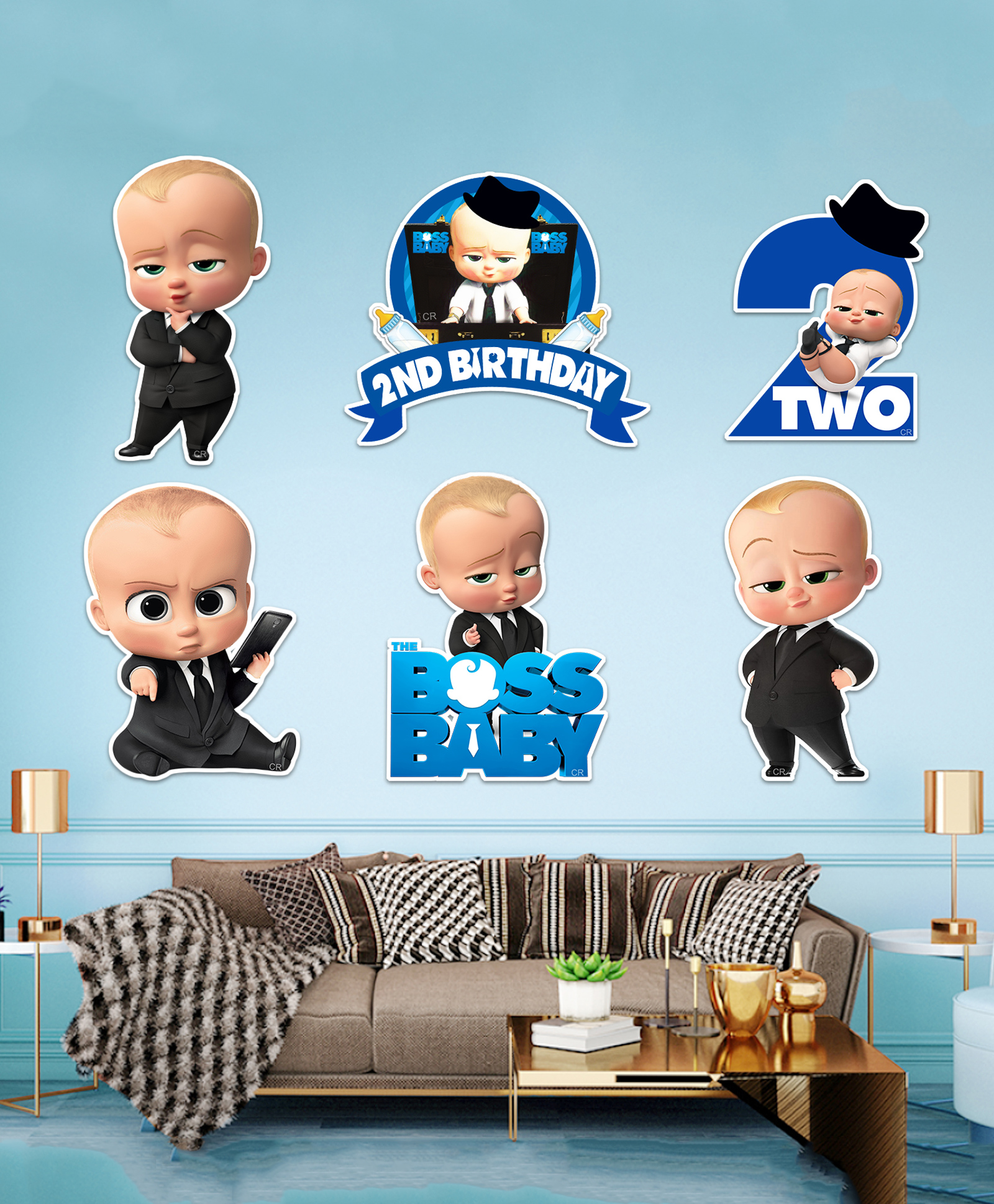 Zyozi Boss Baby 2nd Birthday Cardstock Cutout With Glue Dot for Kids Theme Blue -  Pack of 7-picture-22