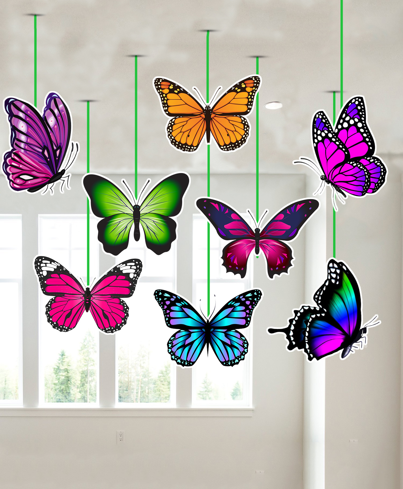 Zyozi Butterfly Theme Birthday Ceiling Hanging Streamers Kids Theme Multi Colour - Pack of 8