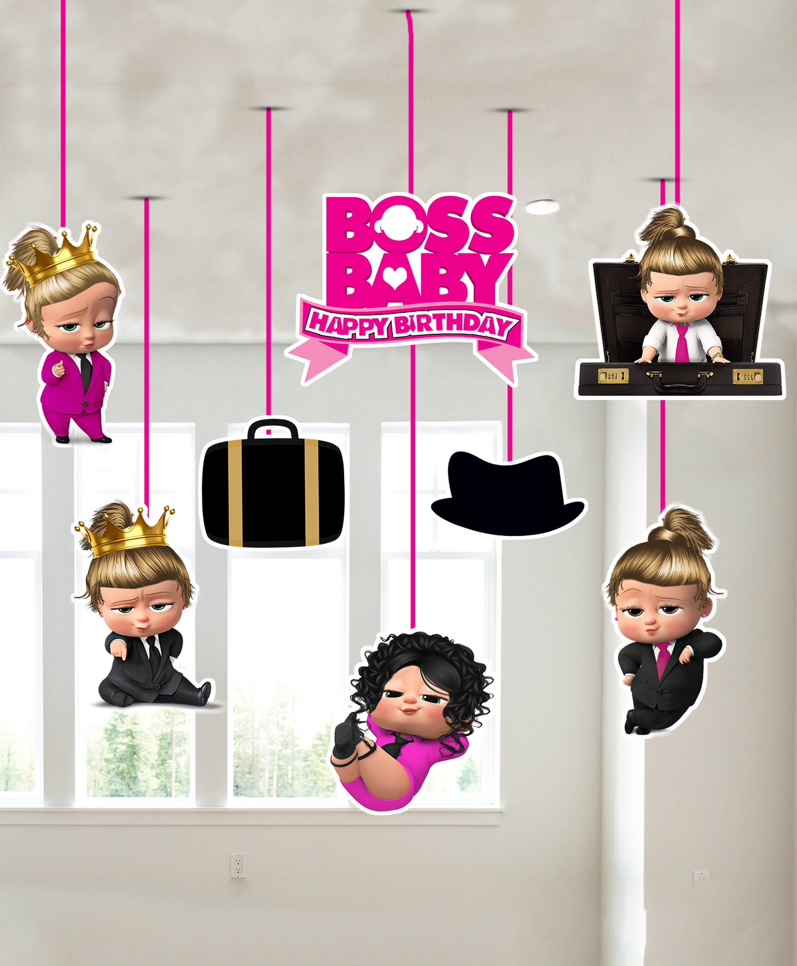 Zyozi Boss Baby Girl Birthday Ceiling Hanging Streamers Kids Theme Pink - Pack of 8-image-45