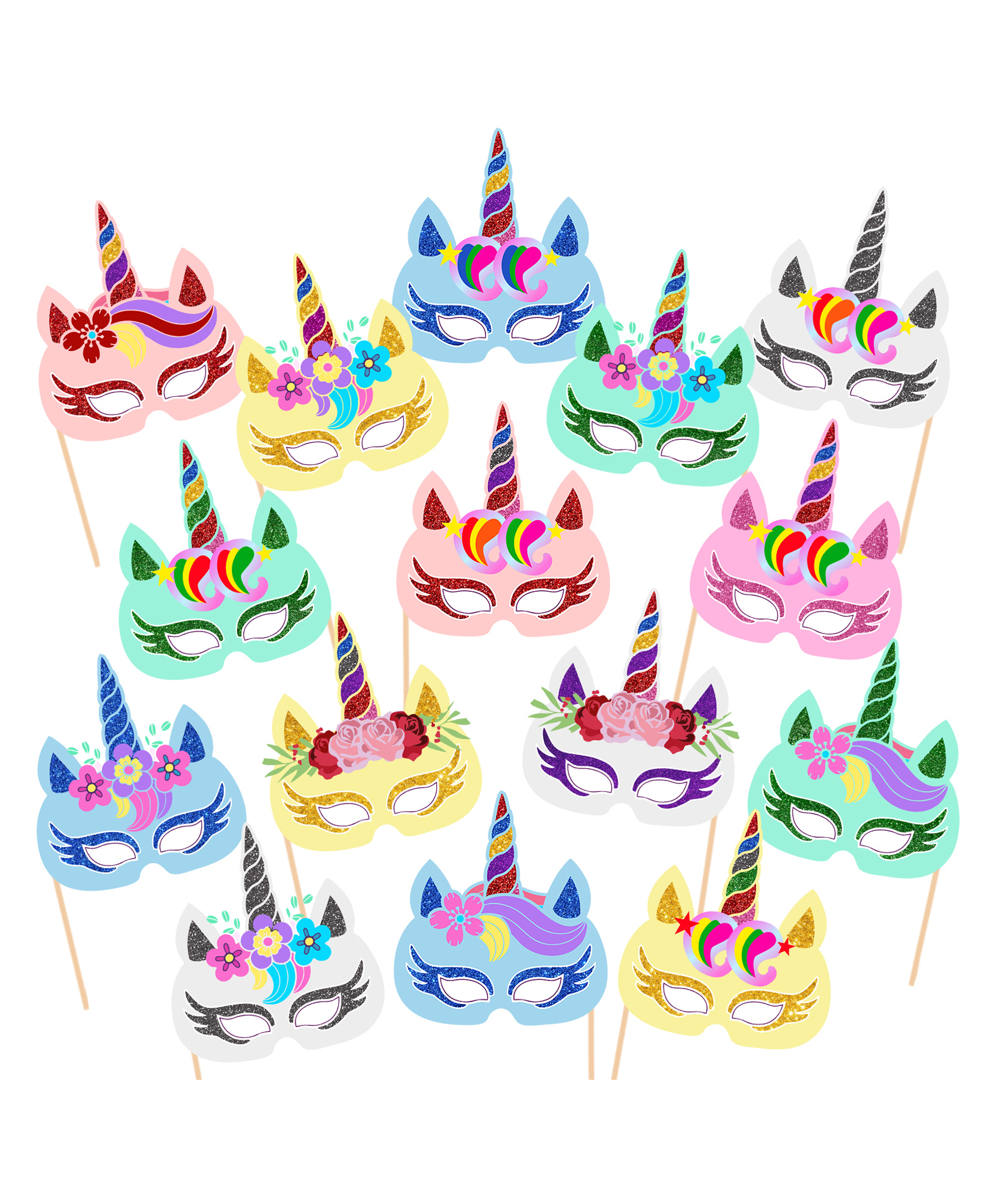 Zyozi Unicorn Birthday Party Favors Unicorn Masks Photo Booth Props for Girls Kids Multi Colour - Pack of 15-image-43