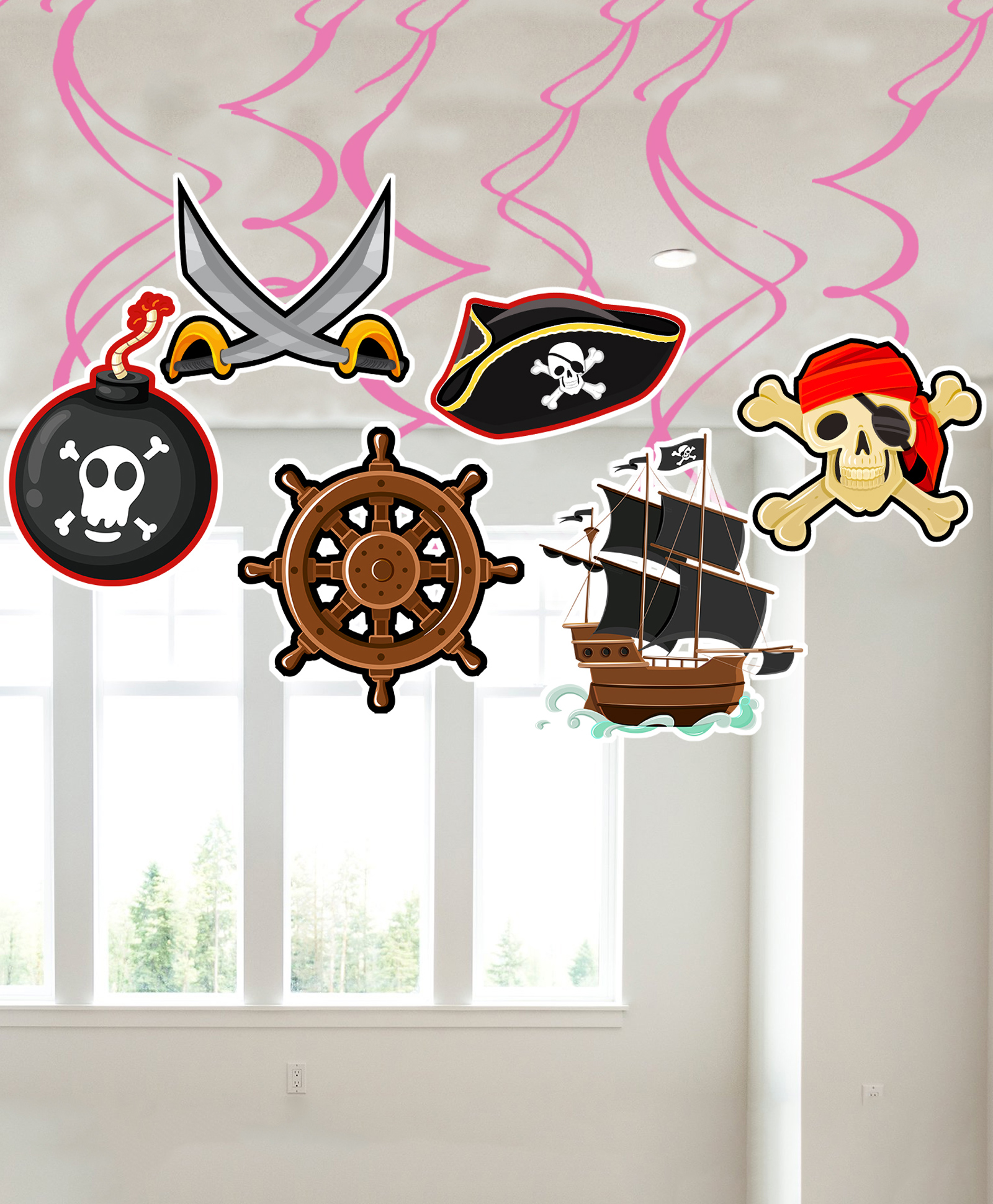 Zyozi Pirate Party Hanging Swirls Halloween Decoration Kids Birthday Swirls Black - Pack of 6-image-36