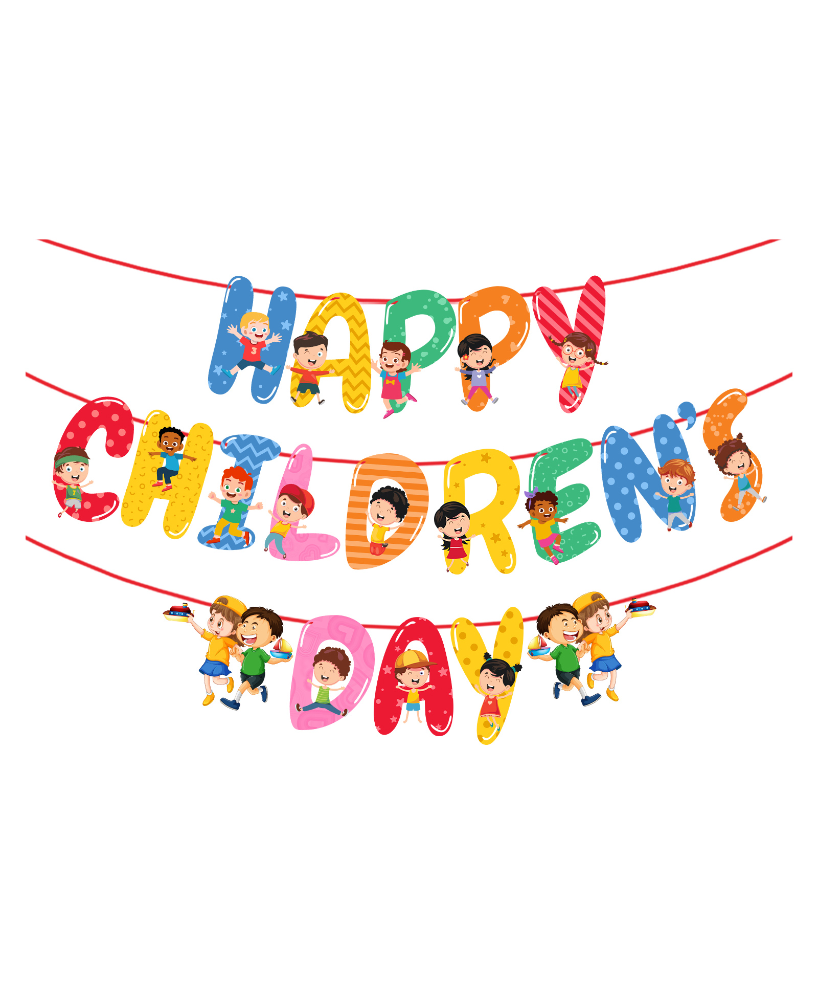 Zyozi Happy Childrens Day Glitter Banner Children Day Party Garland Bunting Sign - Multicolour-picture-10