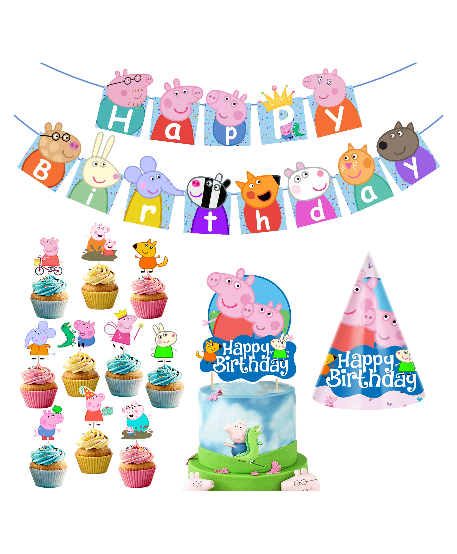 Zyozi Peppa Pig Happy Birthday Decoration Party Supplies Pig Party Supplies for Kids Multi Colour - Pack of 13-image-42
