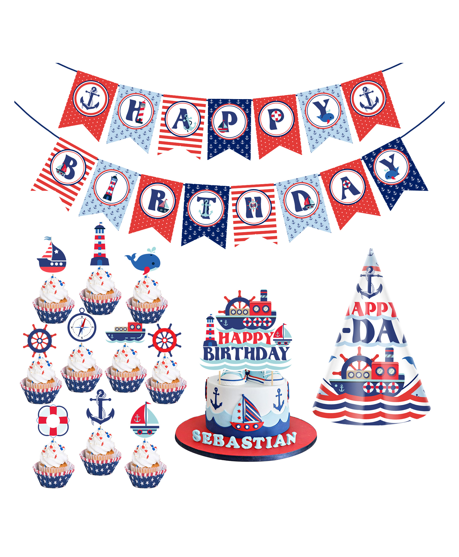 Zyozi Nautical Party Supplies for Boys Nautical Theme Birthday Party Decoration Supplies Blue - Pack of 13-image-4