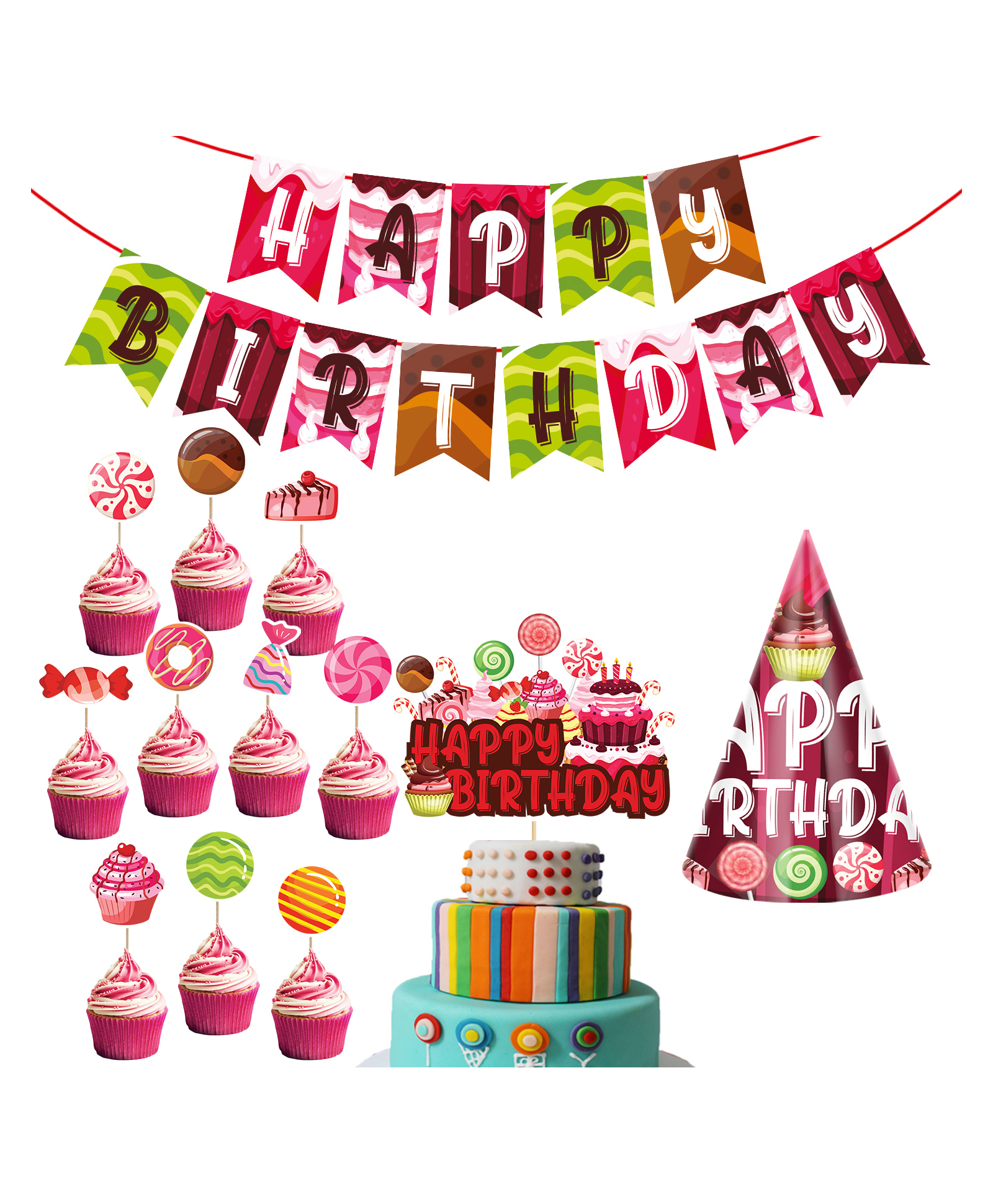 Zyozi Candy theme Party Supplies Candy Birthday Party Decorations For Girls Multi Colour - Pack of 13-image-9