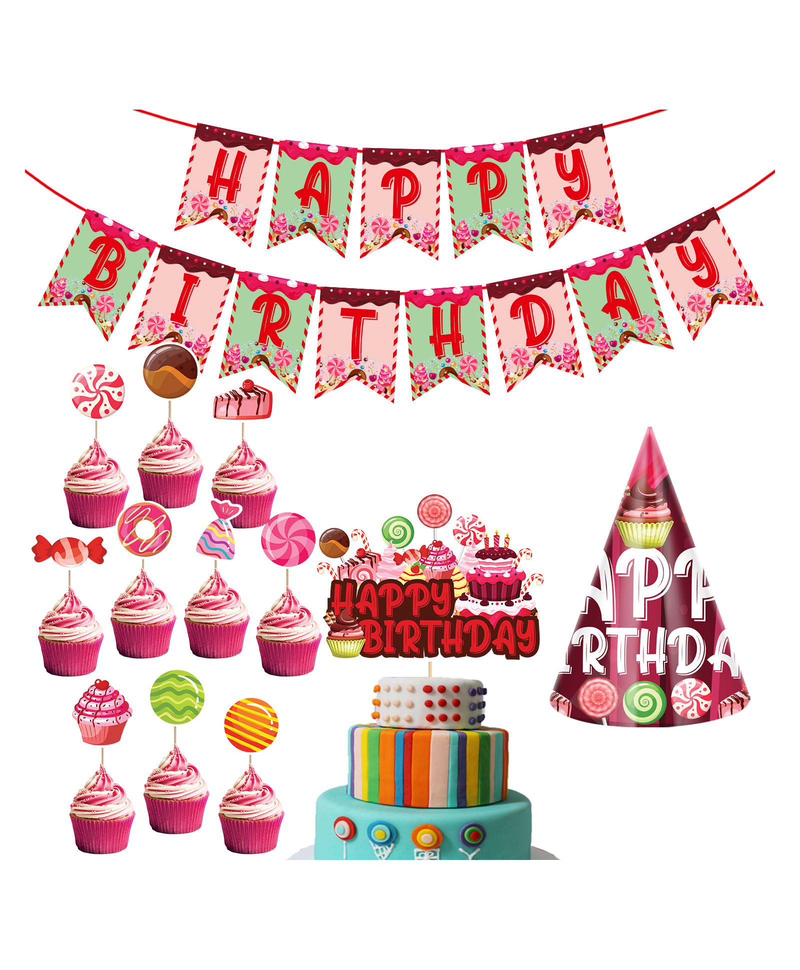Zyozi Candy Theme Party Supplies Candy Birthday Party Decorations For Girls Multi Colour - Pack of 13-image-8