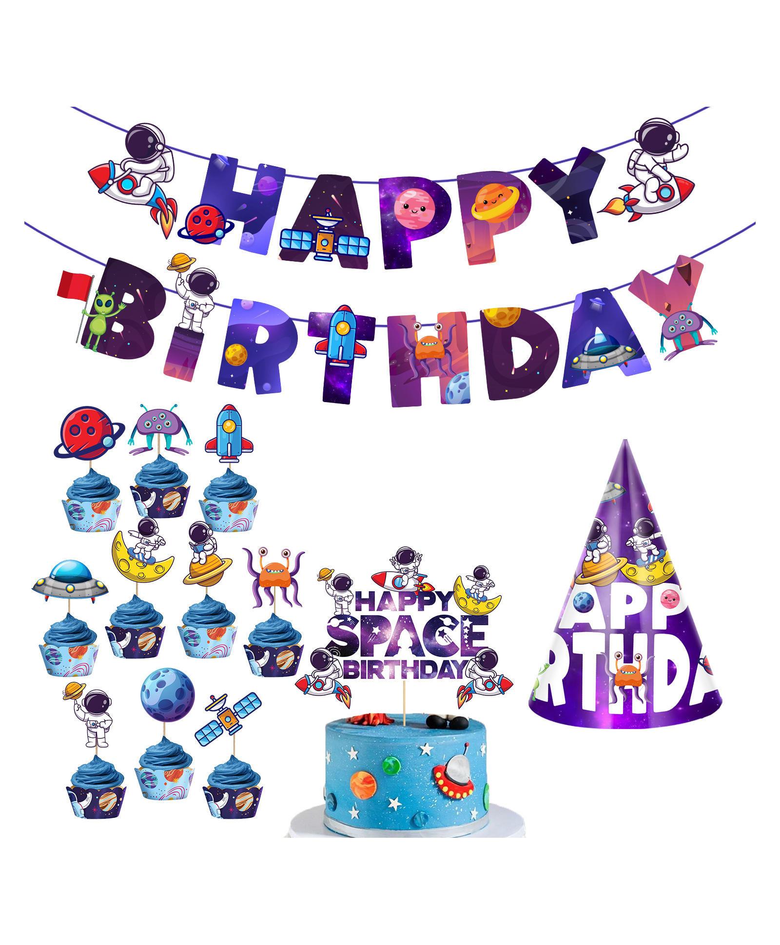 Zyozi Space Kids Space Birthday Party Decoration Blue Astronaut Spaceship Theme - Pack of 13-image-47